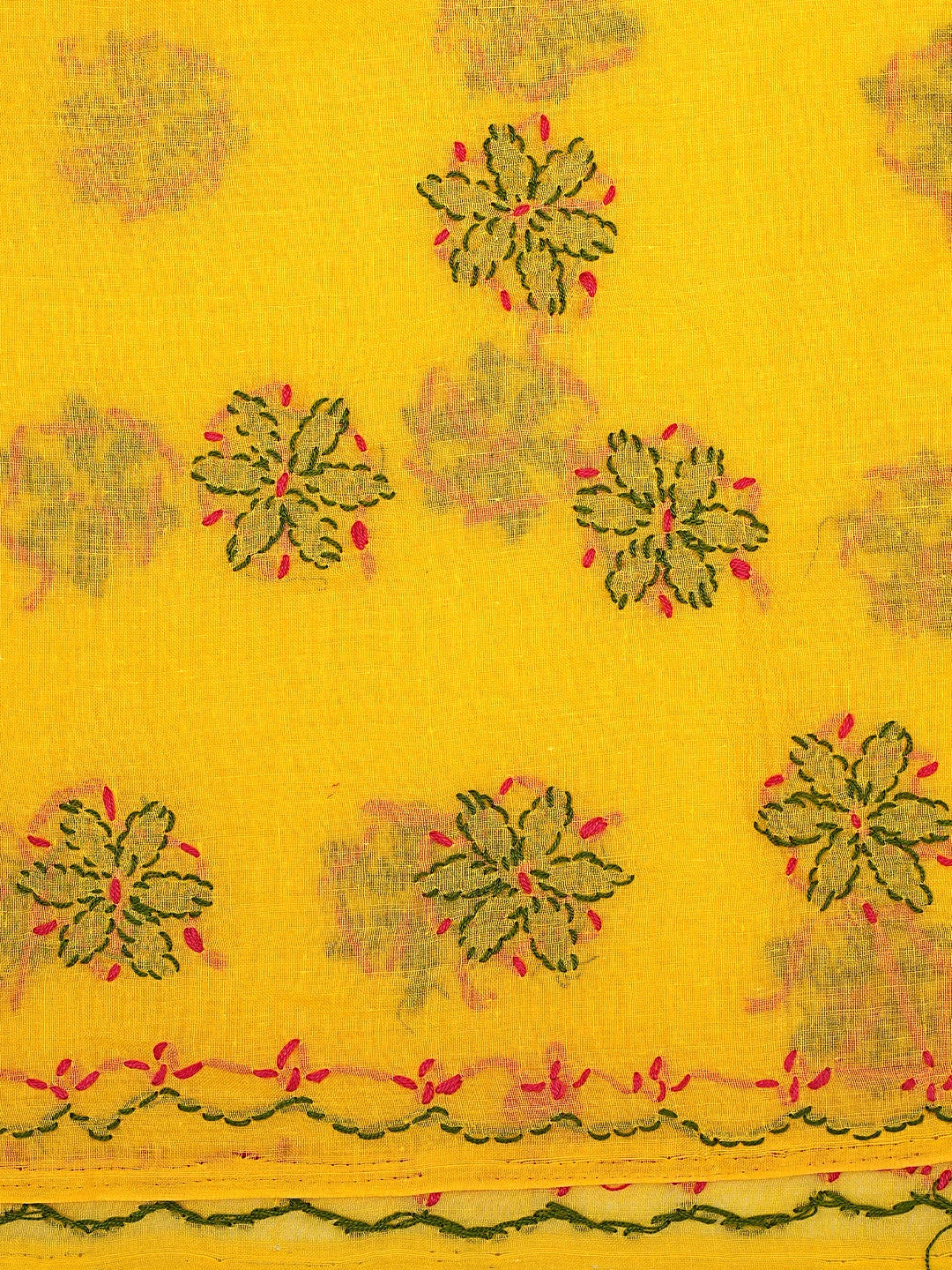 Ada Hand Embroidered Yellow Cotton Lucknowi Chikankari Saree and Blouse 01A891781