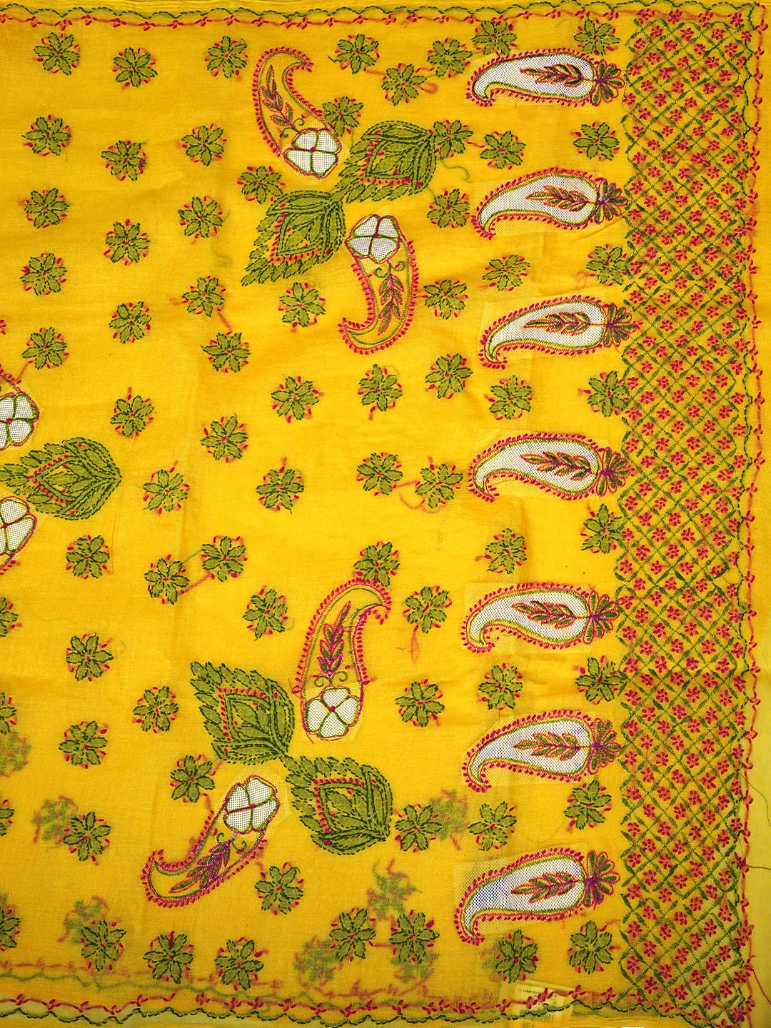 Ada Hand Embroidered Yellow Cotton Lucknowi Chikankari Saree and Blouse 01A891781
