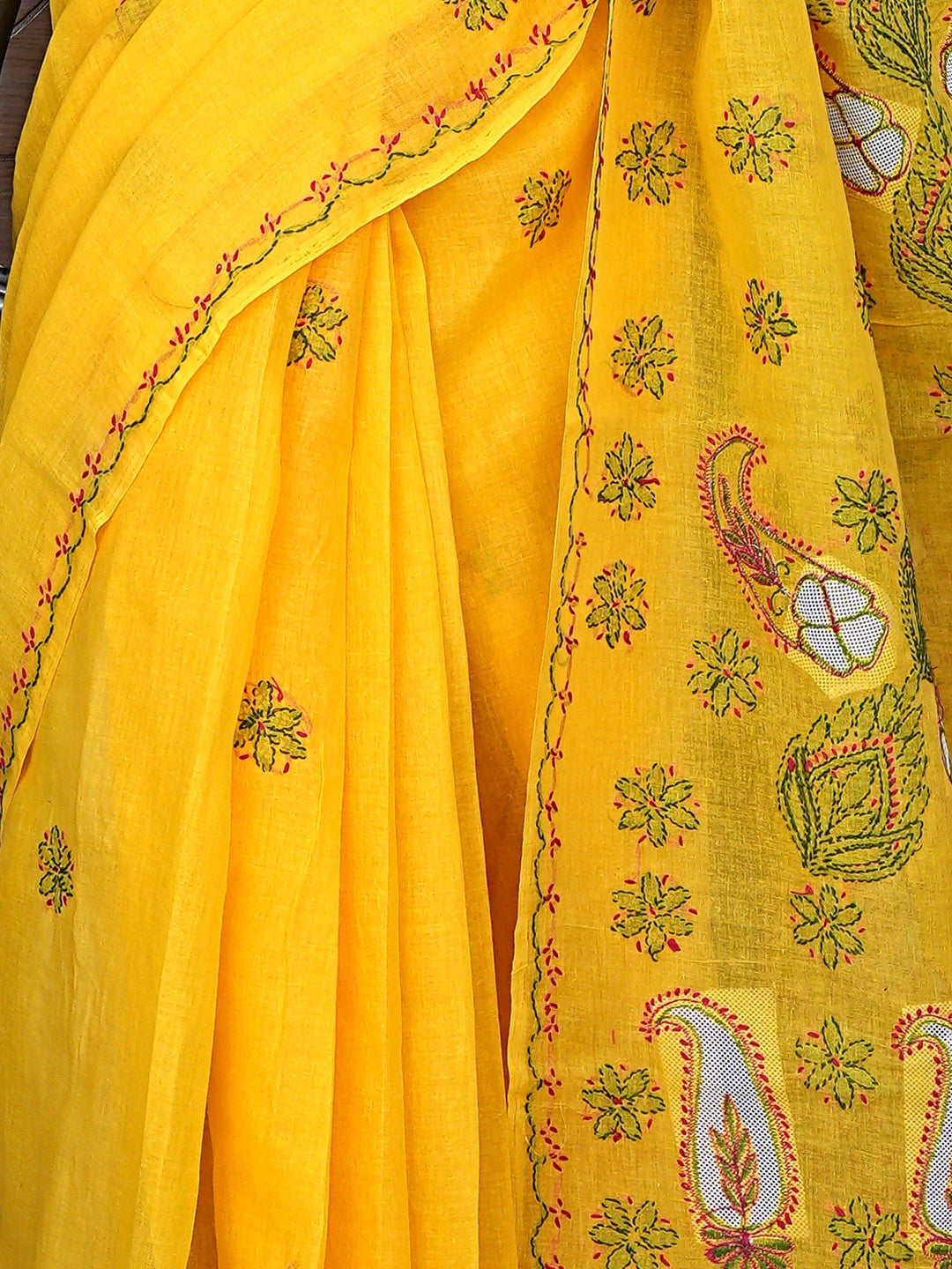 Ada Hand Embroidered Yellow Cotton Lucknowi Chikankari Saree and Blouse 01A891781