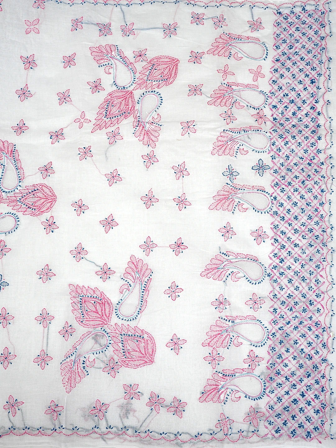Ada Hand Embroidered White Cotton Lucknowi Chikankari Saree and Blouse 01A891804