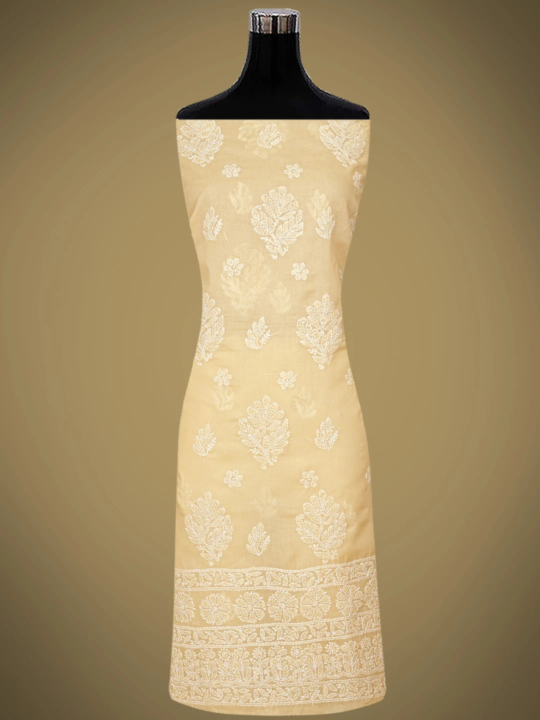 Ada Hand Embroidered Fawn Cotton Lucknowi Chikankari Unstitched Suit Piece 01A853618
