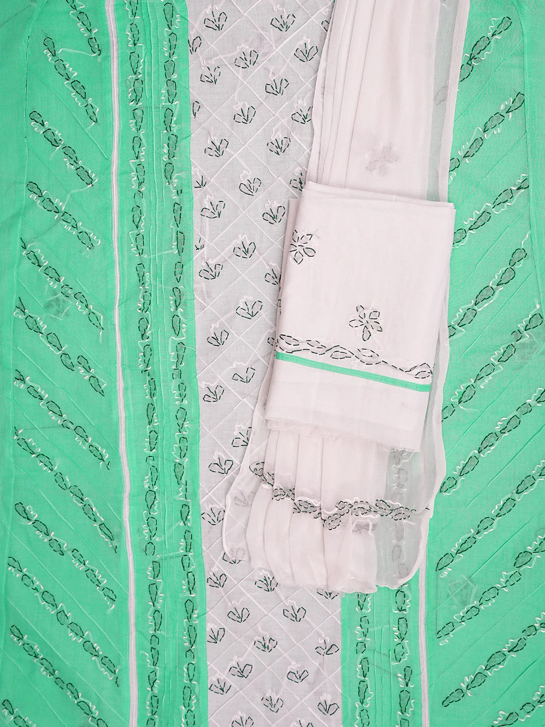 Ada Hand Embroidered Sea Green Cotton Lucknowi Chikankari Unstitched Suit Piece 01A883315