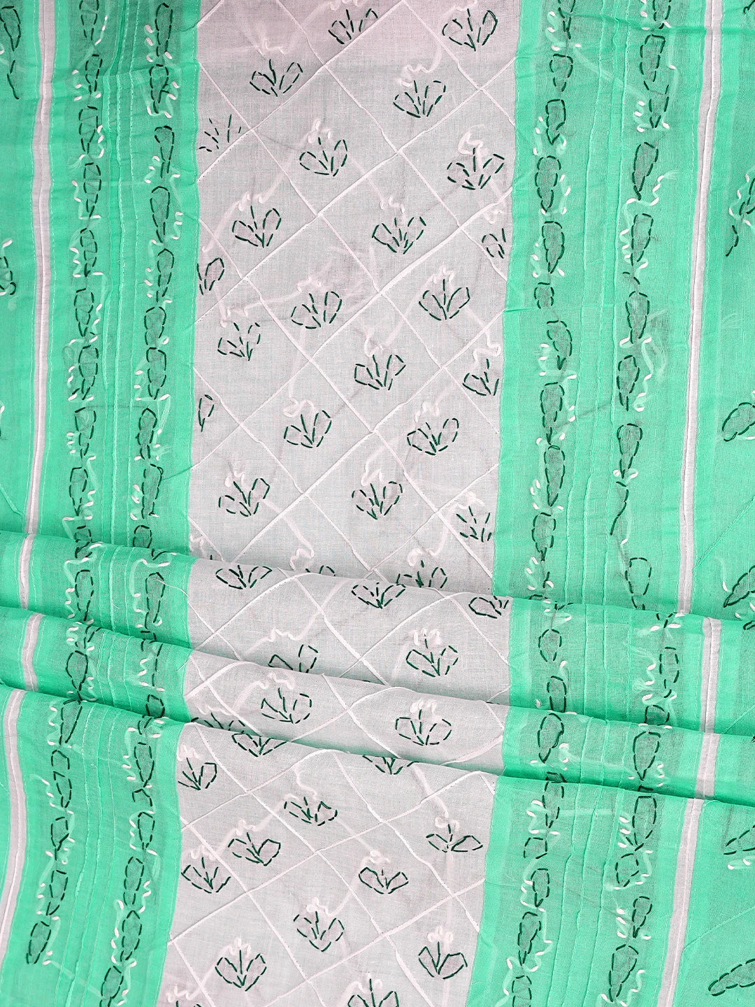 Ada Hand Embroidered Sea Green Cotton Lucknowi Chikankari Unstitched Suit Piece 01A883315