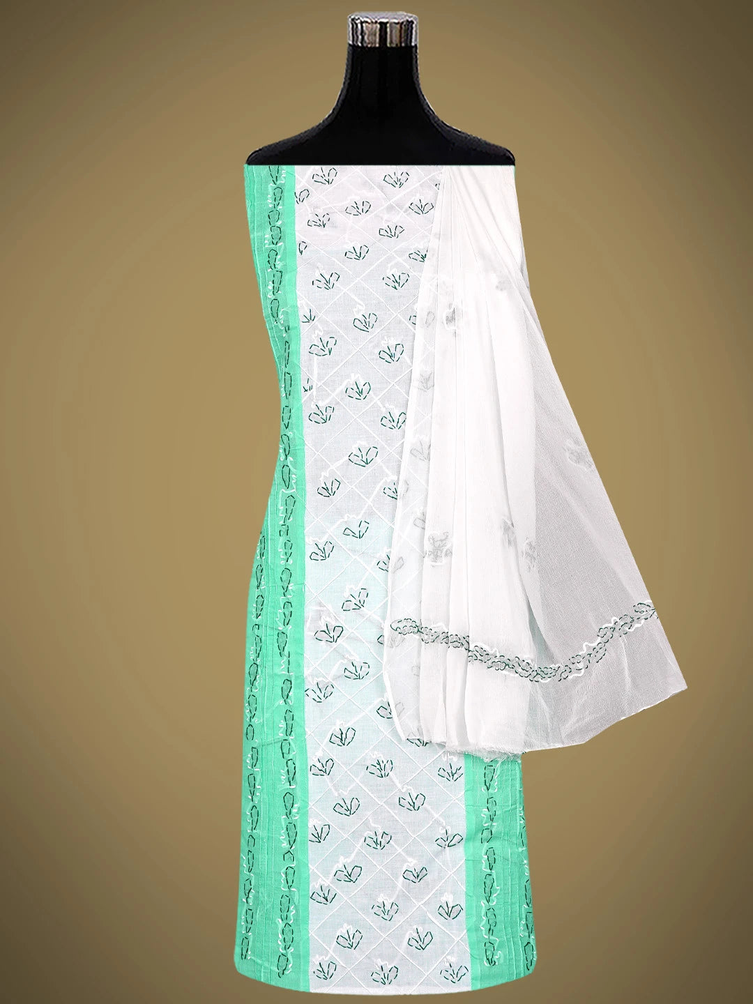 Ada Hand Embroidered Sea Green Cotton Lucknowi Chikankari Unstitched Suit Piece 01A883315