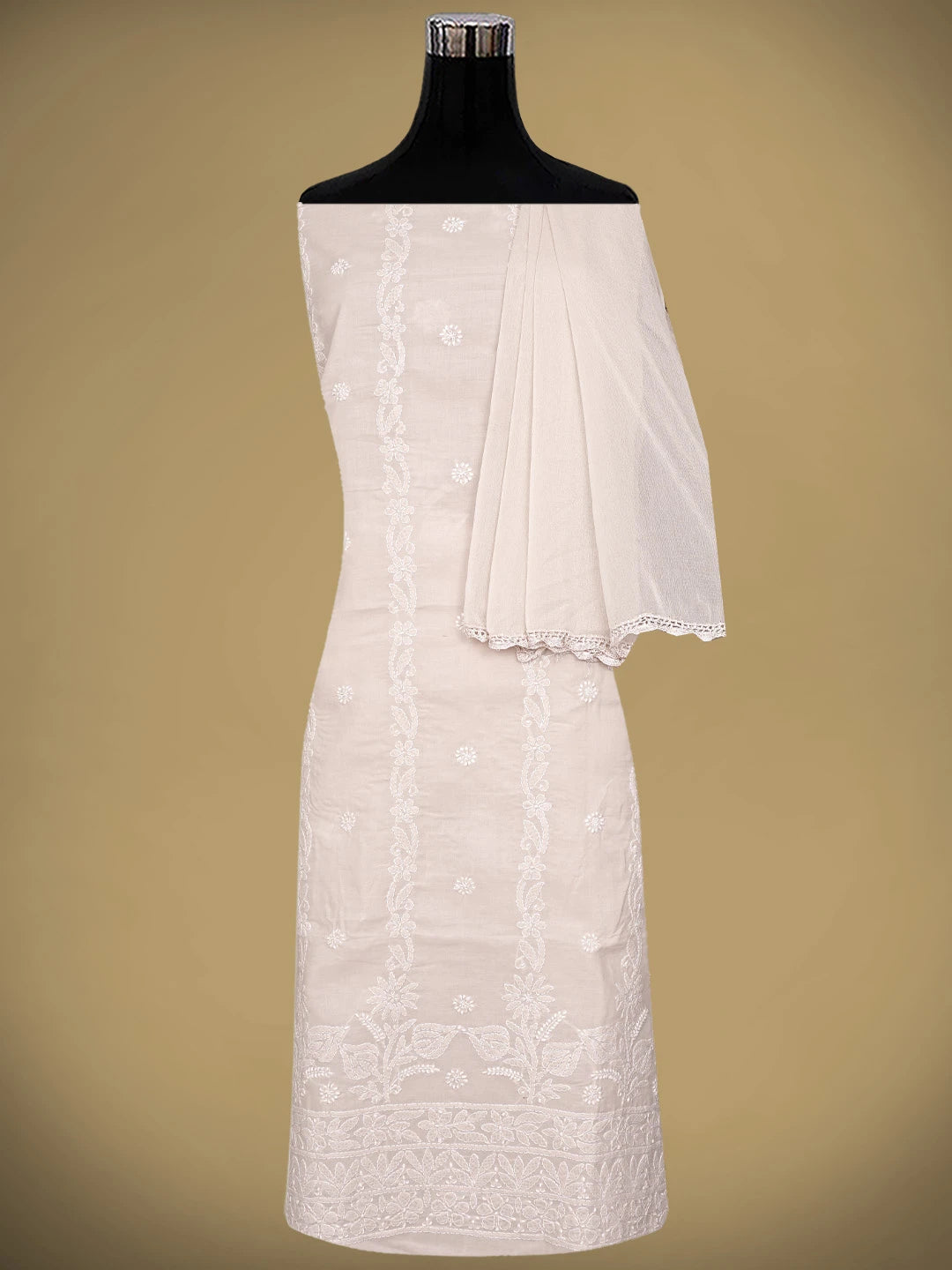 Ada Hand Embroidered Chic Peach Cotton Lucknowi Chikankari Unstitched Suit Piece 01A881415