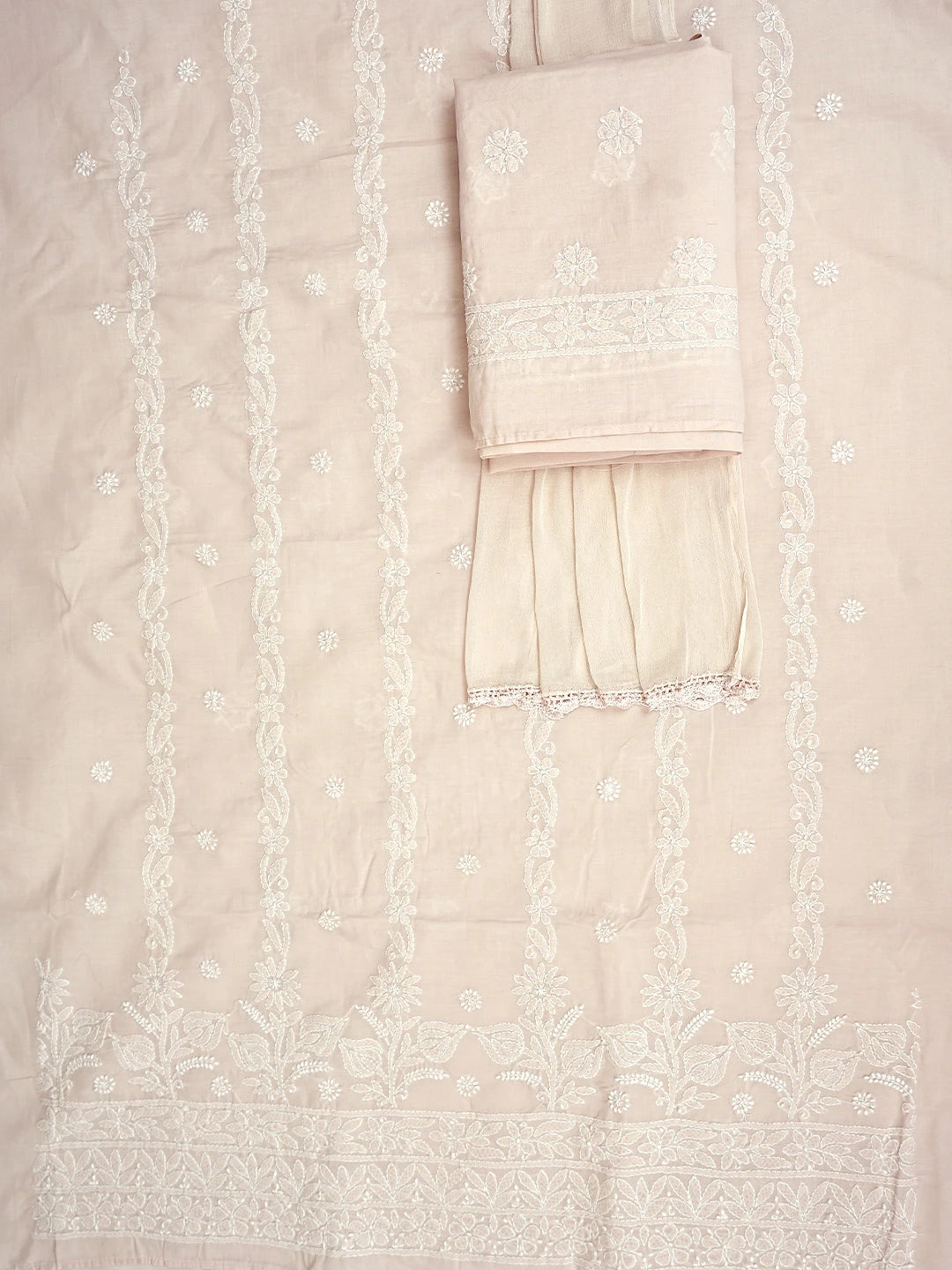 Ada Hand Embroidered Chic Peach Cotton Lucknowi Chikankari Unstitched Suit Piece 01A881415