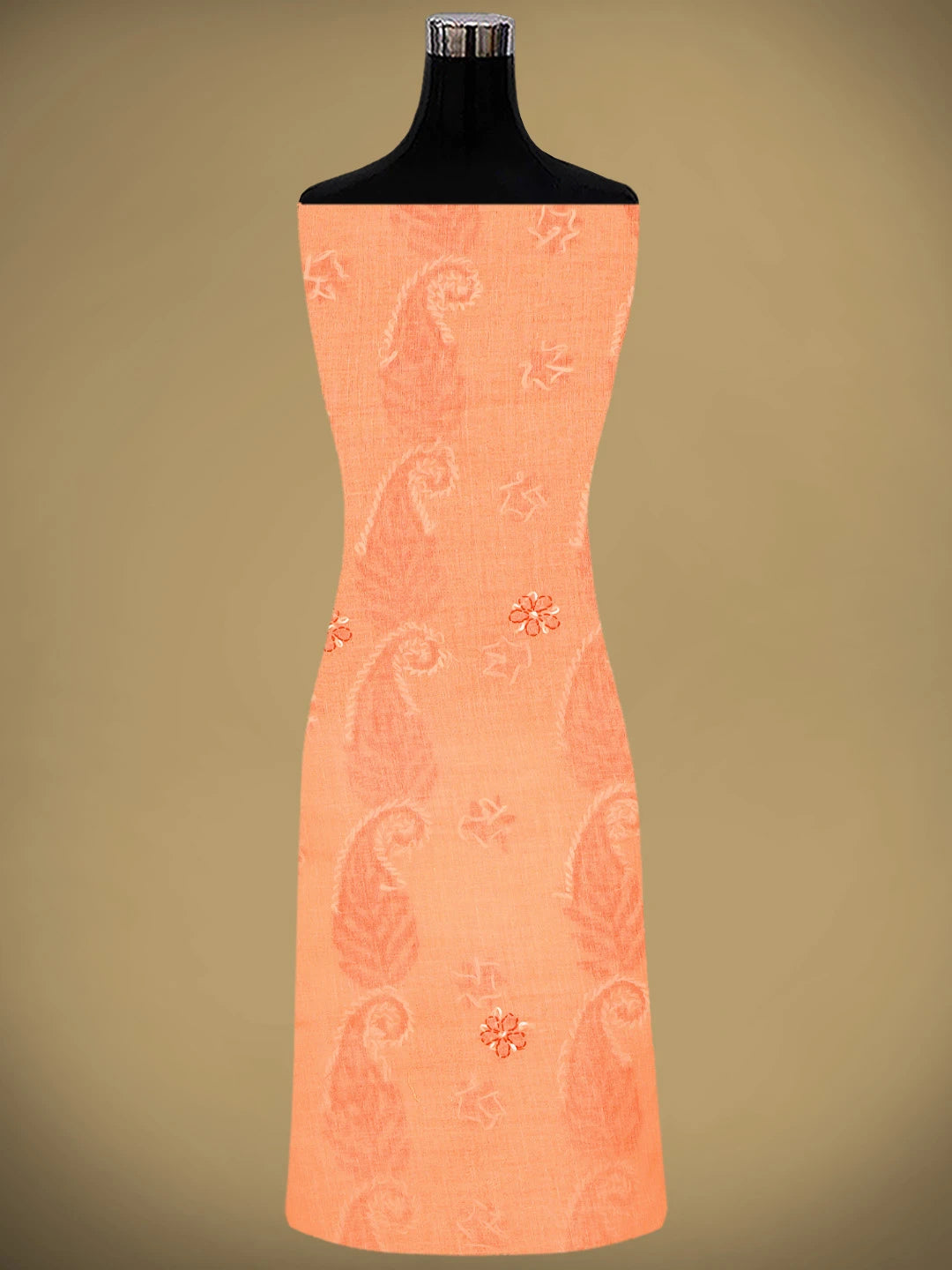 Ada Hand Embroidered Peach Cotton Lucknowi Chikankari Unstitched Suit Piece with Chiffon Dupatta 01A881490