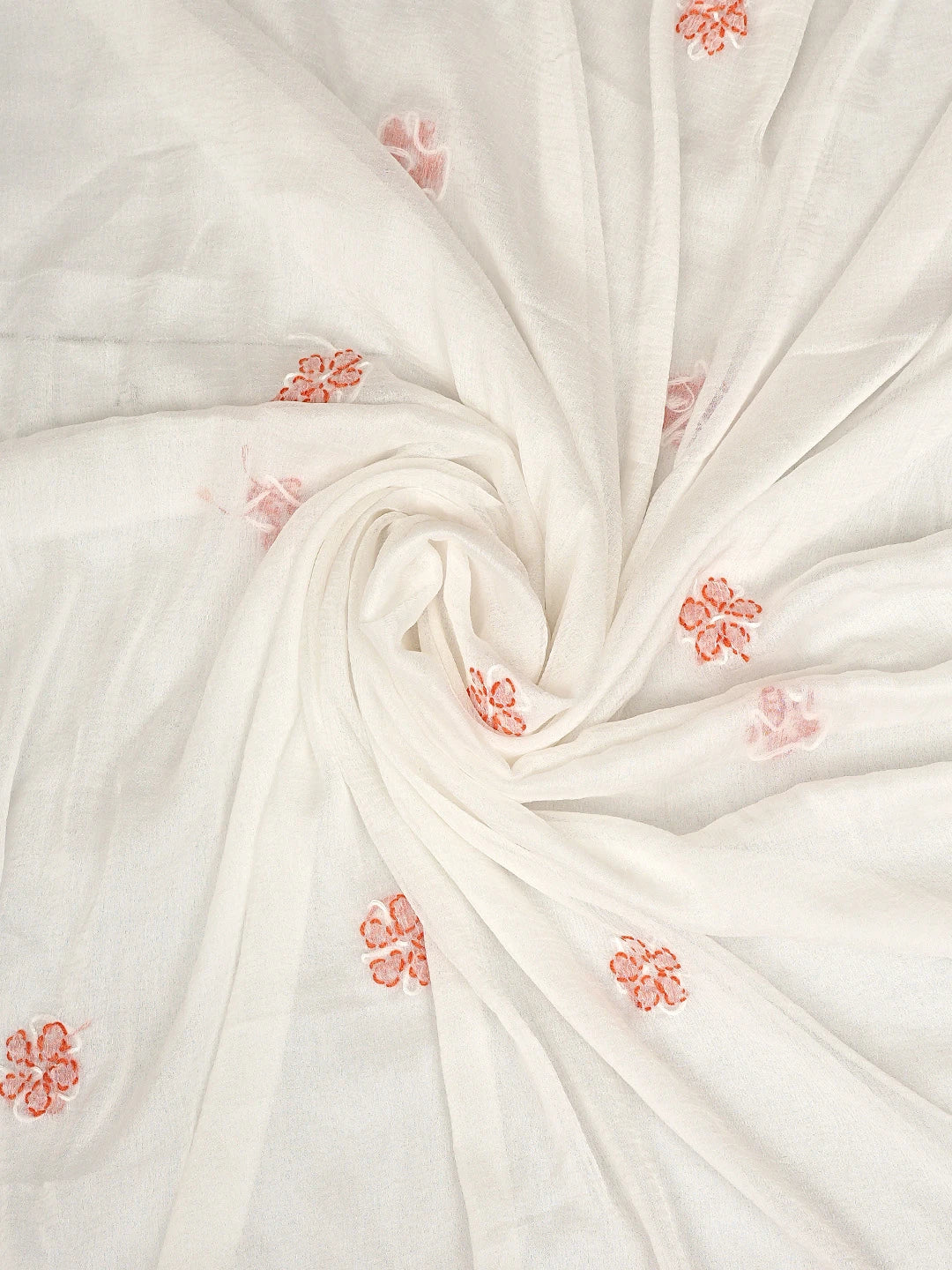 Ada Hand Embroidered Peach Cotton Lucknowi Chikankari Unstitched Suit Piece with Chiffon Dupatta 01A881490