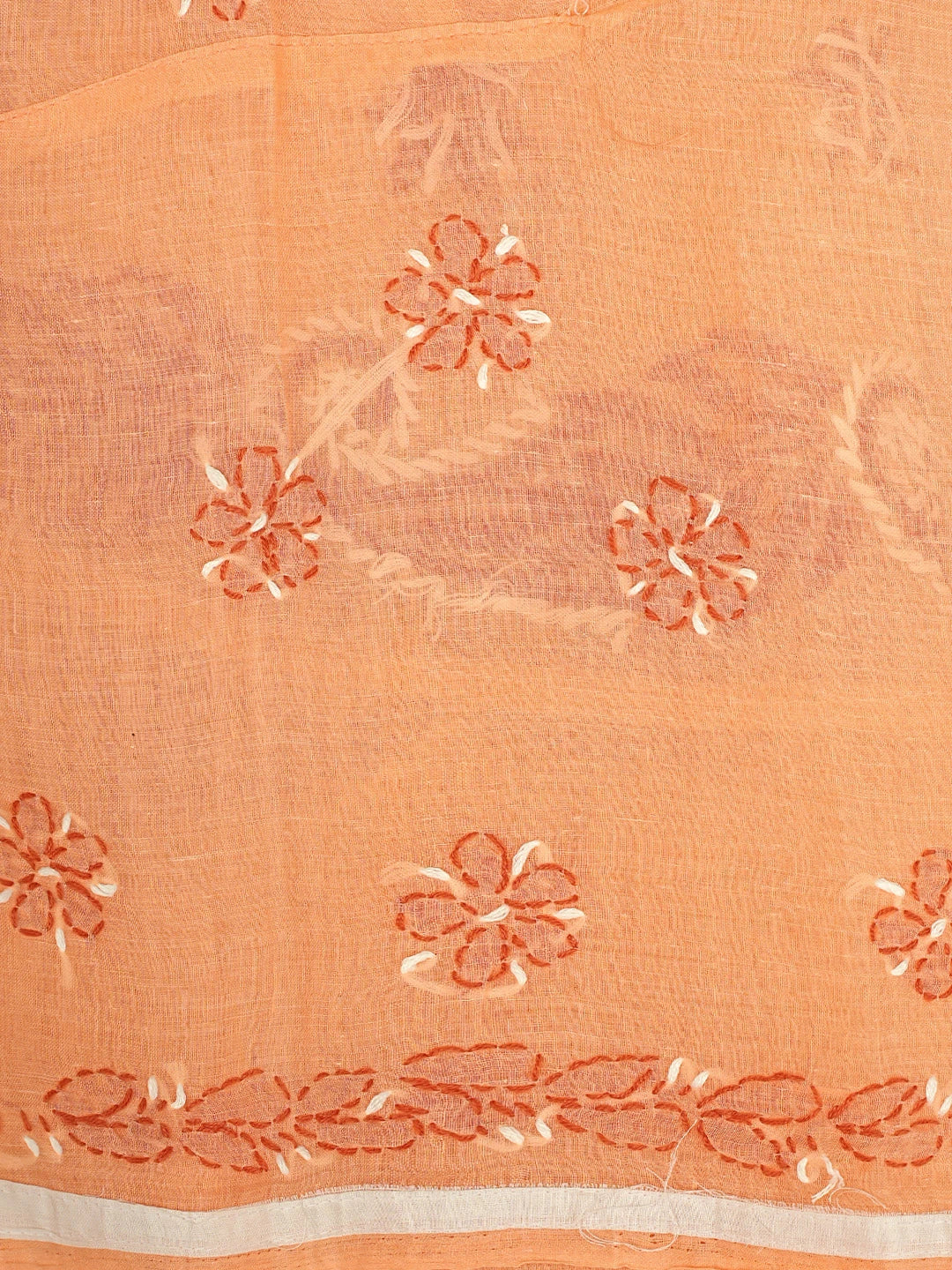 Ada Hand Embroidered Peach Cotton Lucknowi Chikankari Unstitched Suit Piece with Chiffon Dupatta 01A881490