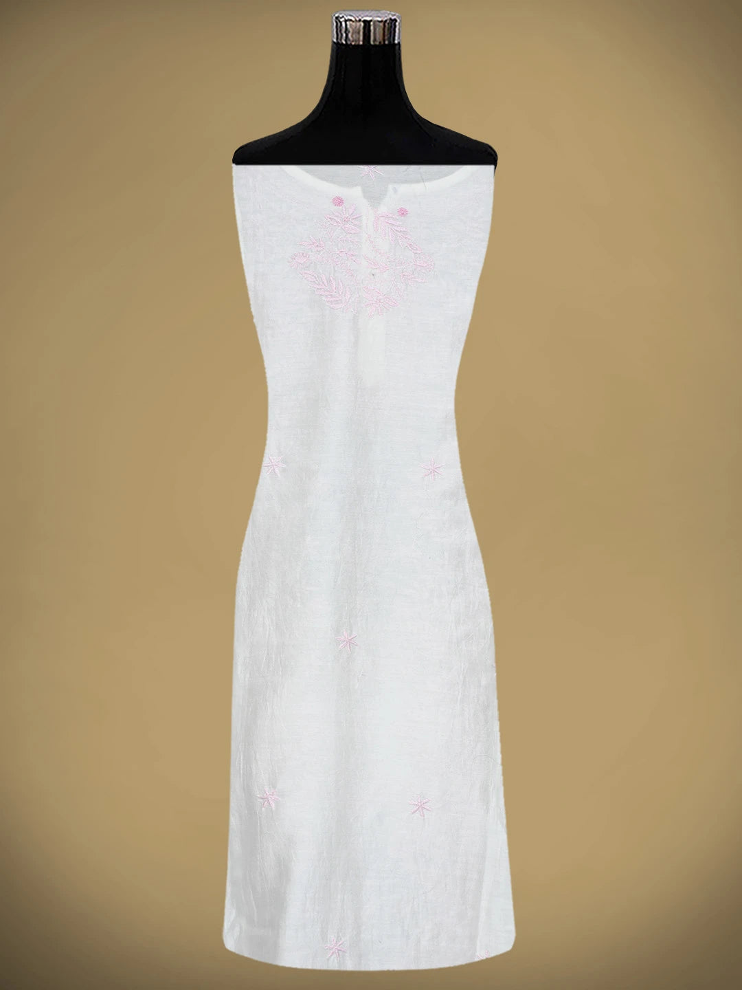 Ada Hand Embroidered White Chanderi Lucknowi Chikankari Semi-Stitched Kurta Dupatta Set 01A896730