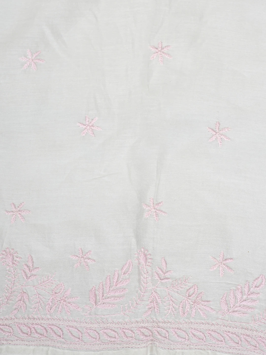 Ada Hand Embroidered White Chanderi Lucknowi Chikankari Semi-Stitched Kurta Dupatta Set 01A896730