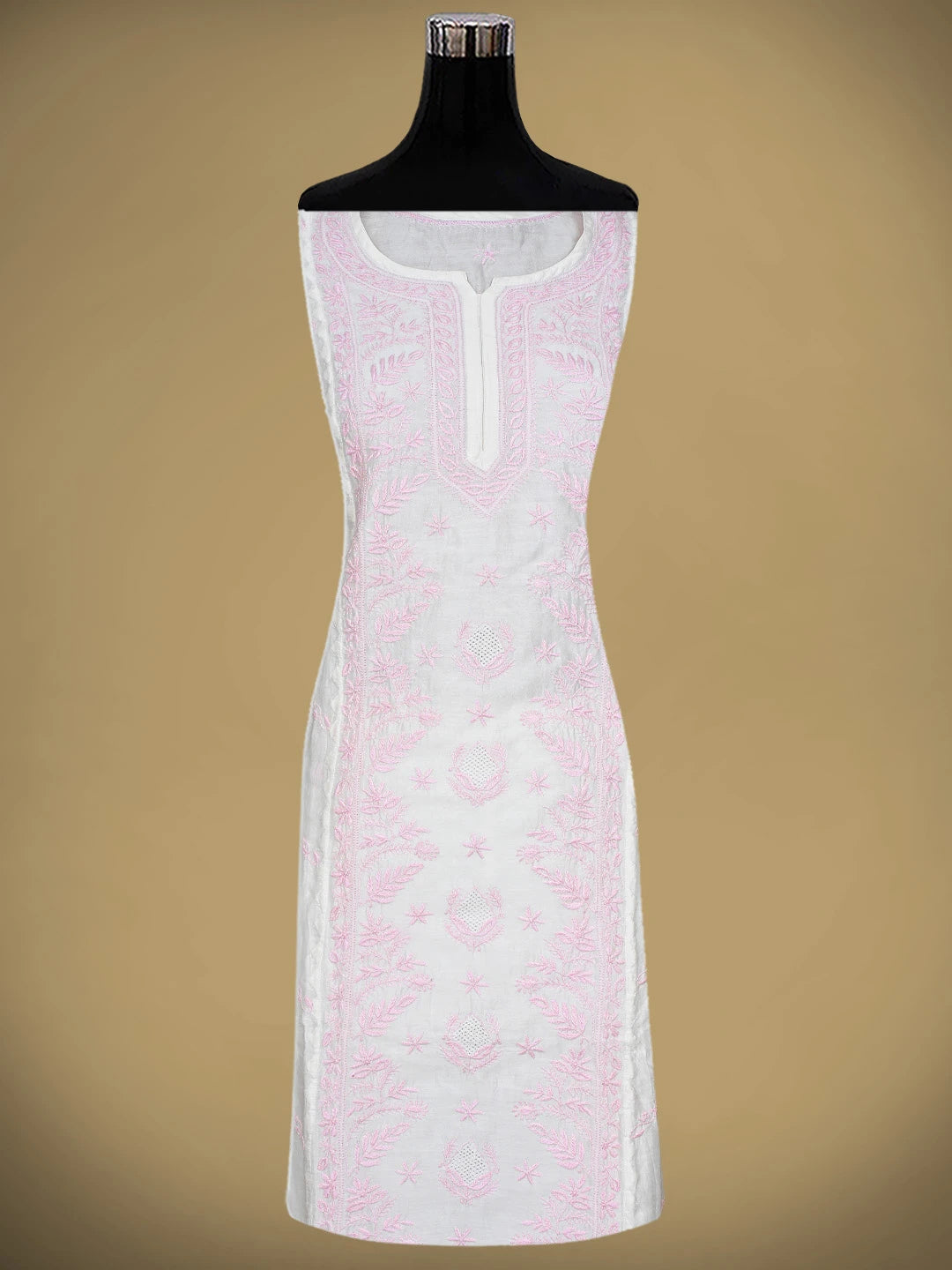 Ada Hand Embroidered White Chanderi Lucknowi Chikankari Semi-Stitched Kurta Dupatta Set 01A896730