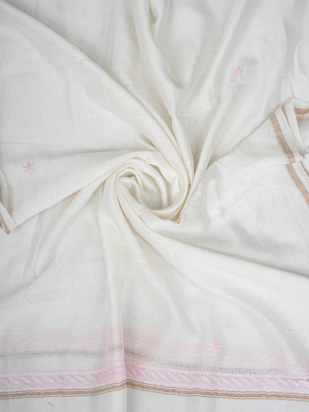 Ada Hand Embroidered White Chanderi Lucknowi Chikankari Semi-Stitched Kurta Dupatta Set 01A896730