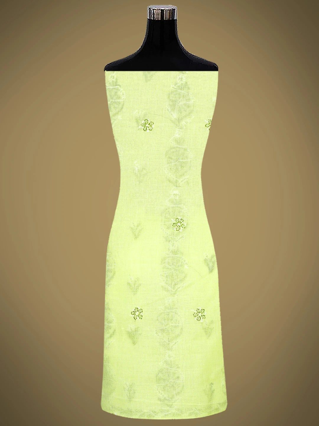 Ada Hand Embroidered Lemon Cotton Lucknowi Chikankari Unstitched Suit Piece with Chiffon Dupatta 01A880882