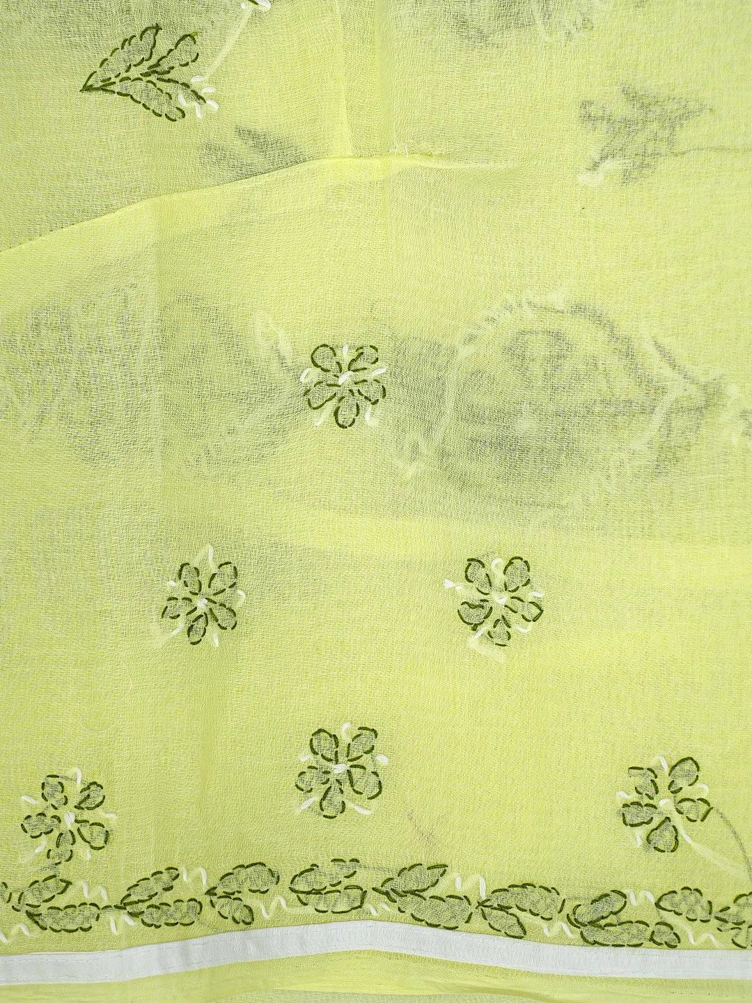 Ada Hand Embroidered Lemon Cotton Lucknowi Chikankari Unstitched Suit Piece with Chiffon Dupatta 01A880882