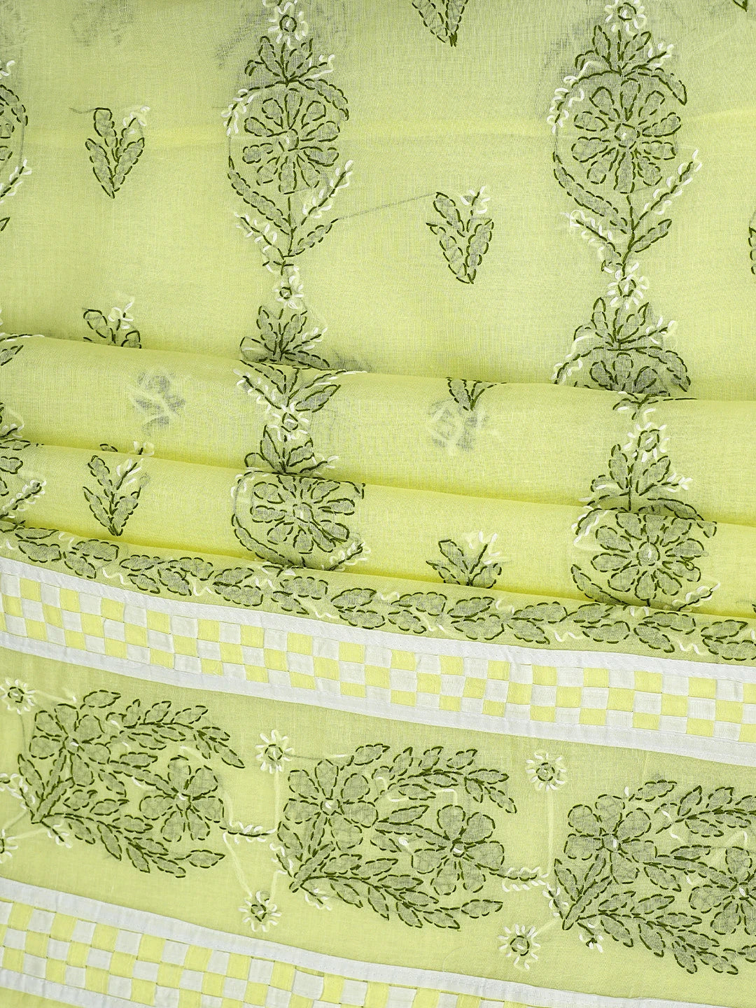 Ada Hand Embroidered Lemon Cotton Lucknowi Chikankari Unstitched Suit Piece with Chiffon Dupatta 01A880882