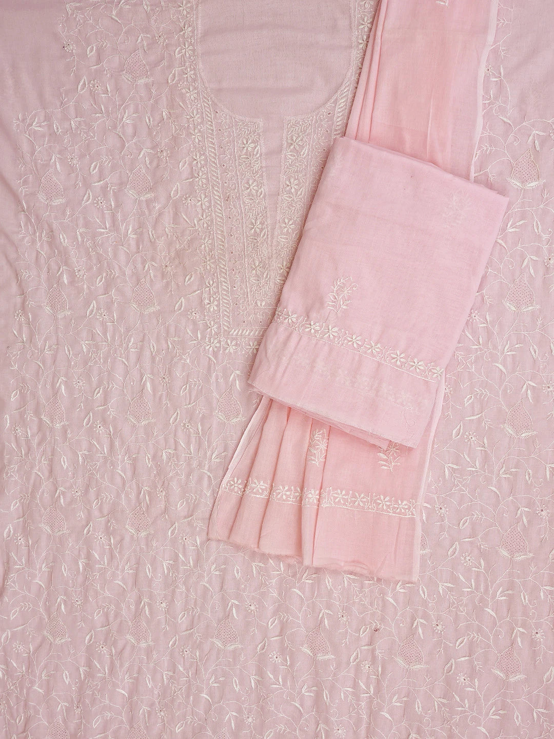 Ada Hand Embroidered Pink Cotton Lucknowi Chikankari Unstitched Suit Piece 01A334736