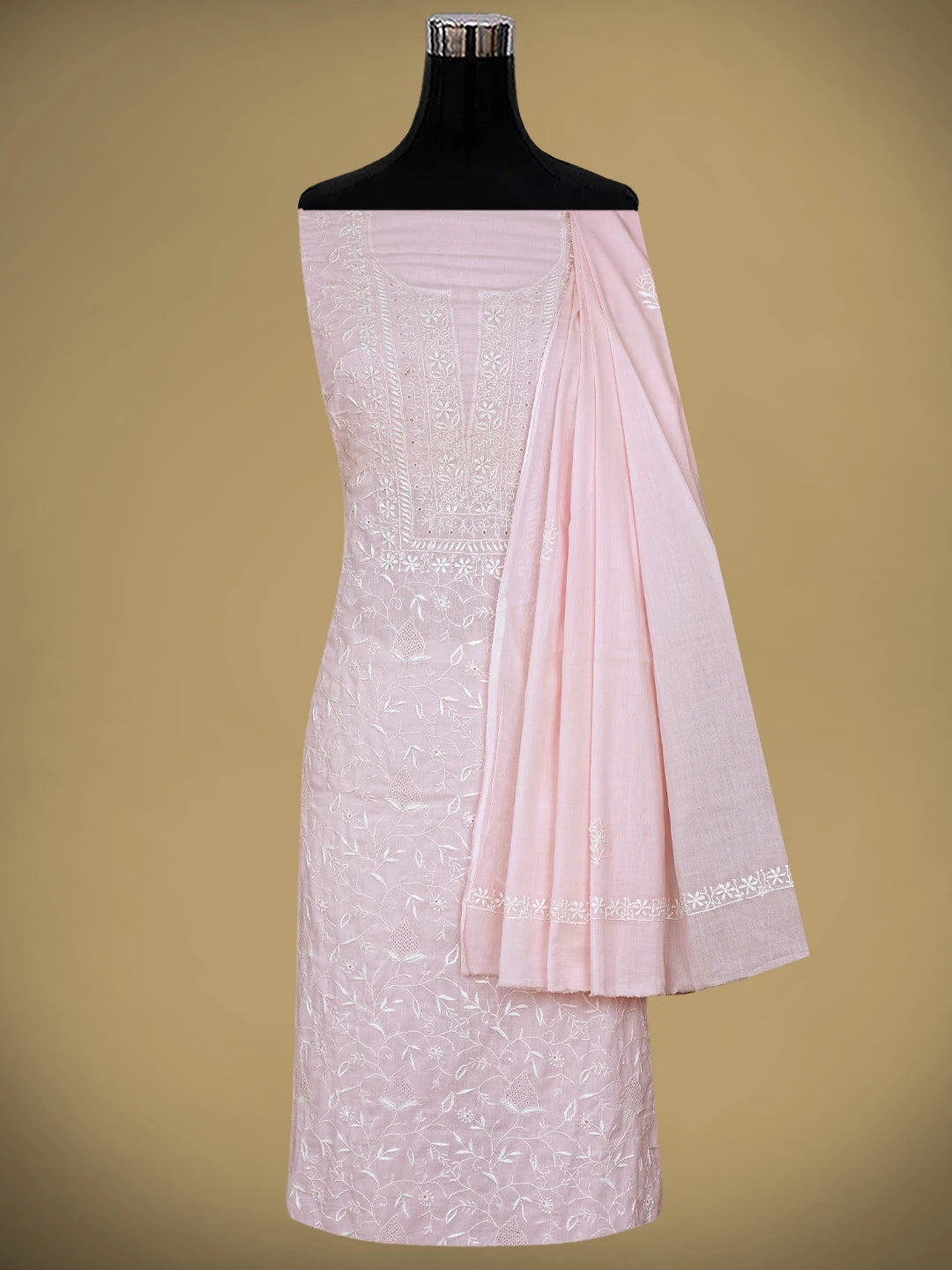 Ada Hand Embroidered Pink Cotton Lucknowi Chikankari Unstitched Suit Piece 01A334736