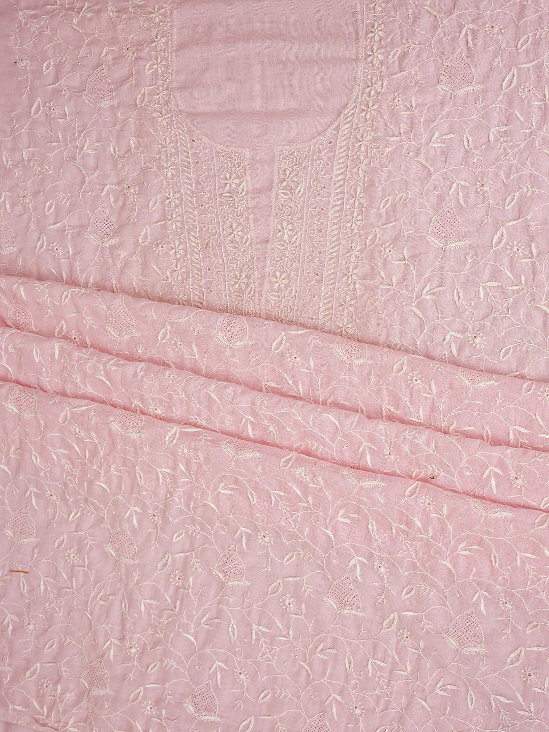 Ada Hand Embroidered Pink Cotton Lucknowi Chikankari Unstitched Suit Piece 01A334736