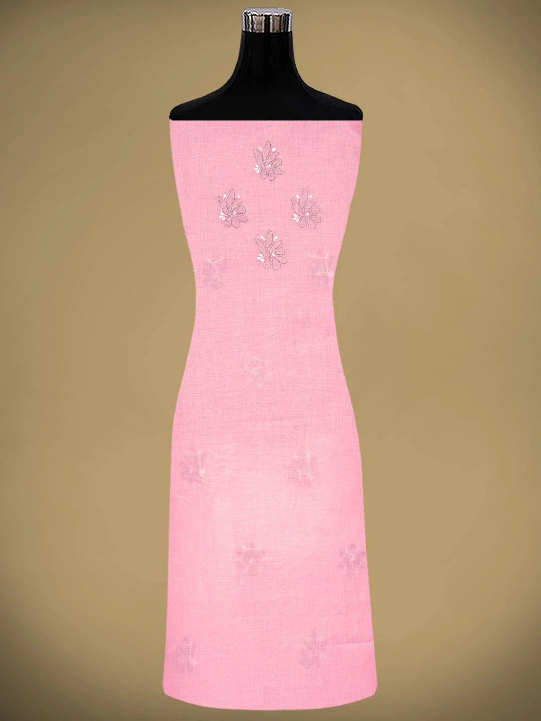 Ada Hand Embroidered Pink Cotton Lucknowi Chikankari Unstitched Suit Piece with Chiffon Dupatta 01A882314