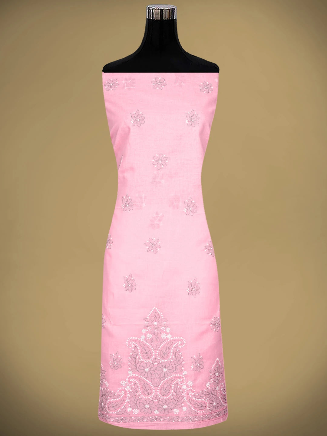 Ada Hand Embroidered Pink Cotton Lucknowi Chikankari Unstitched Suit Piece with Chiffon Dupatta 01A882314