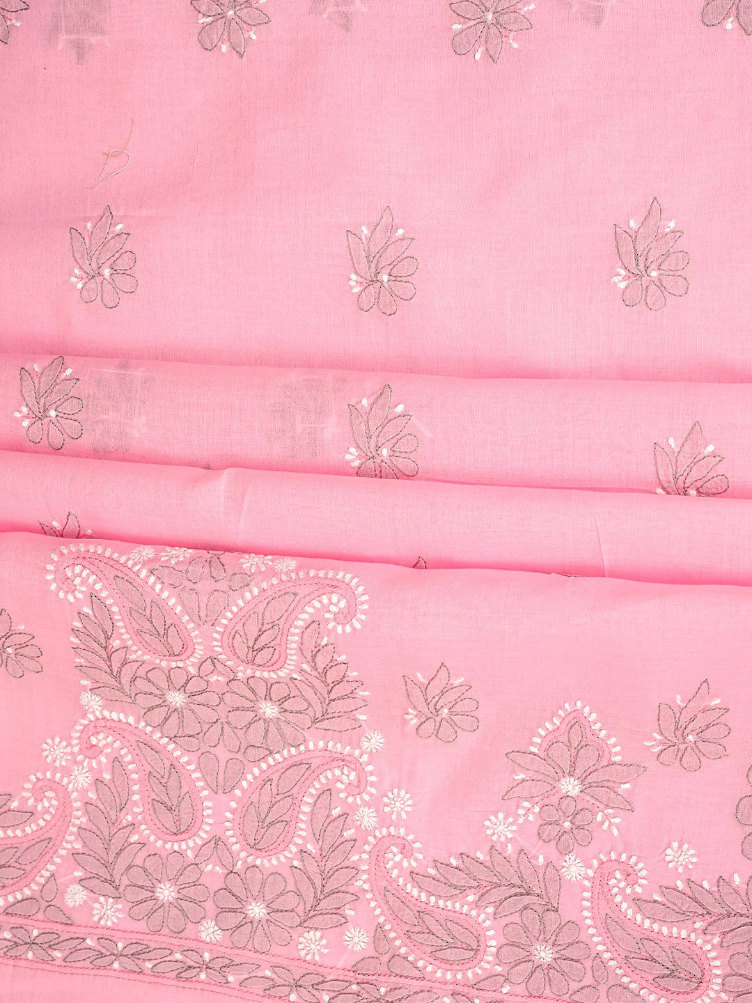 Ada Hand Embroidered Pink Cotton Lucknowi Chikankari Unstitched Suit Piece with Chiffon Dupatta 01A882314