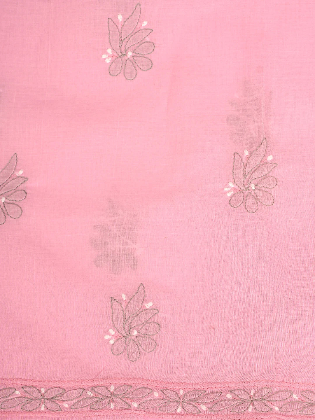Ada Hand Embroidered Pink Cotton Lucknowi Chikankari Unstitched Suit Piece with Chiffon Dupatta 01A882314