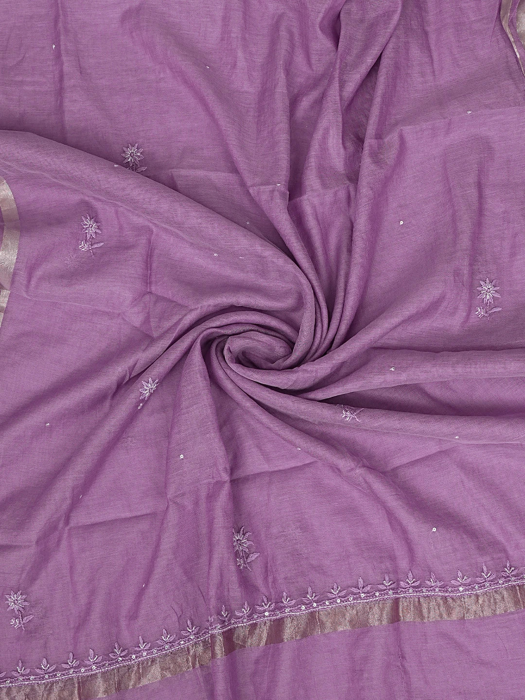 Ada Hand Embroidered Dusty Lavender Chanderi Lucknowi Chikankari Unstitched Kurta Dupatta Set With Sequinned Work 01A778609