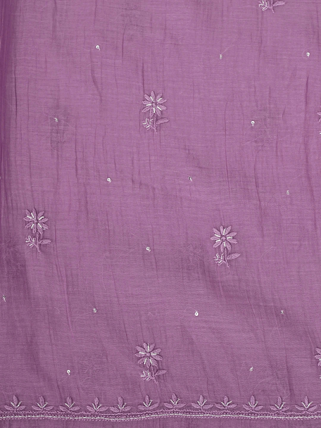 Ada Hand Embroidered Dusty Lavender Chanderi Lucknowi Chikankari Unstitched Kurta Dupatta Set With Sequinned Work 01A778609