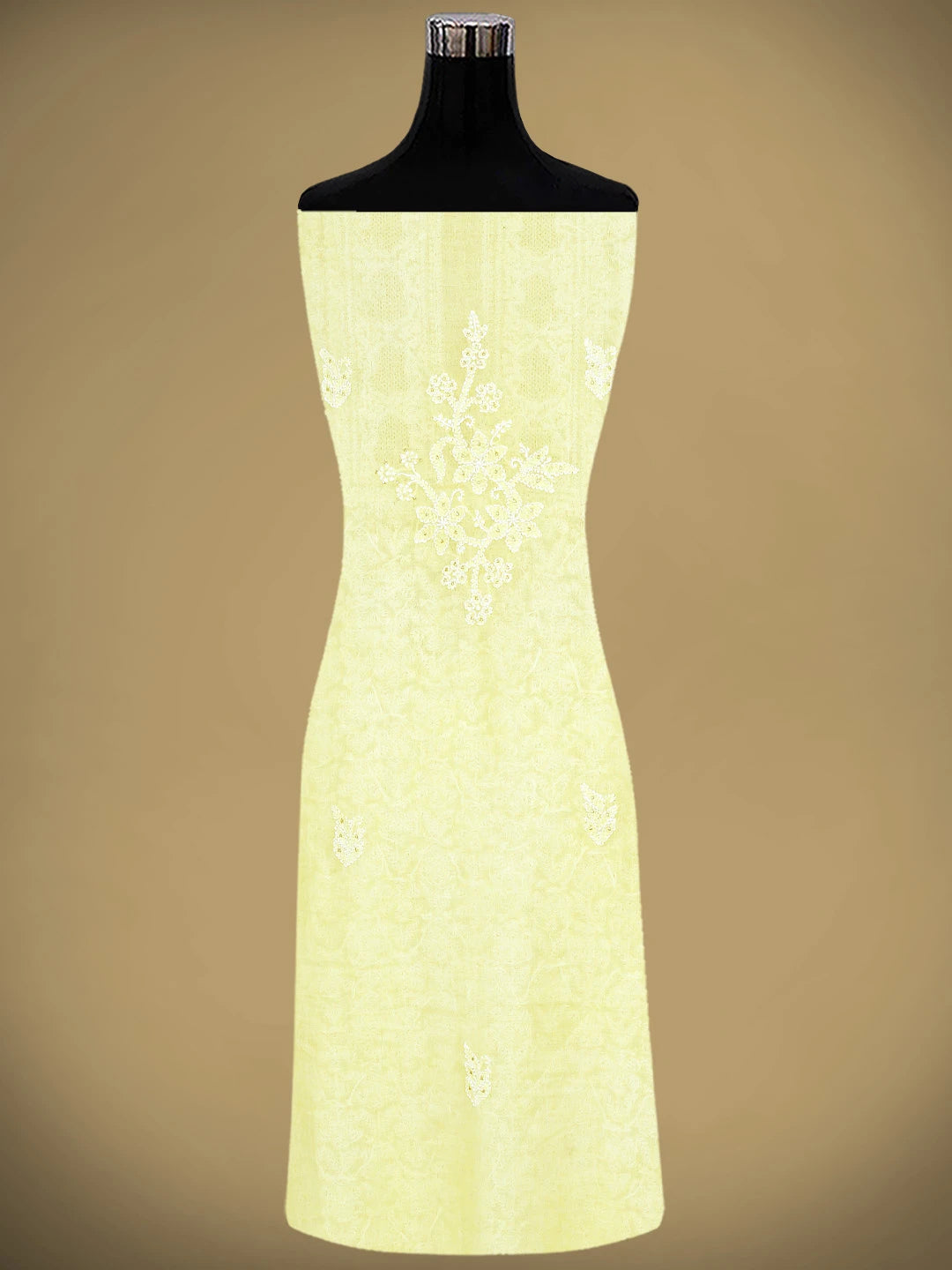 Ada Hand Embroidered Lemon Chanderi Lucknowi Chikankari Unstitched Kurta Dupatta Set With Muqaish Work 01A708622