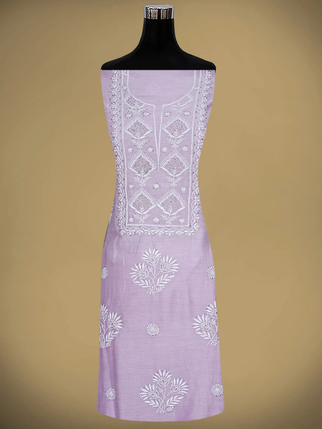Ada Hand Embroidered Mauve Chanderi Lucknowi Chikankari Unstitched Kurta Dupatta Set With Muqaish Work 01A380638