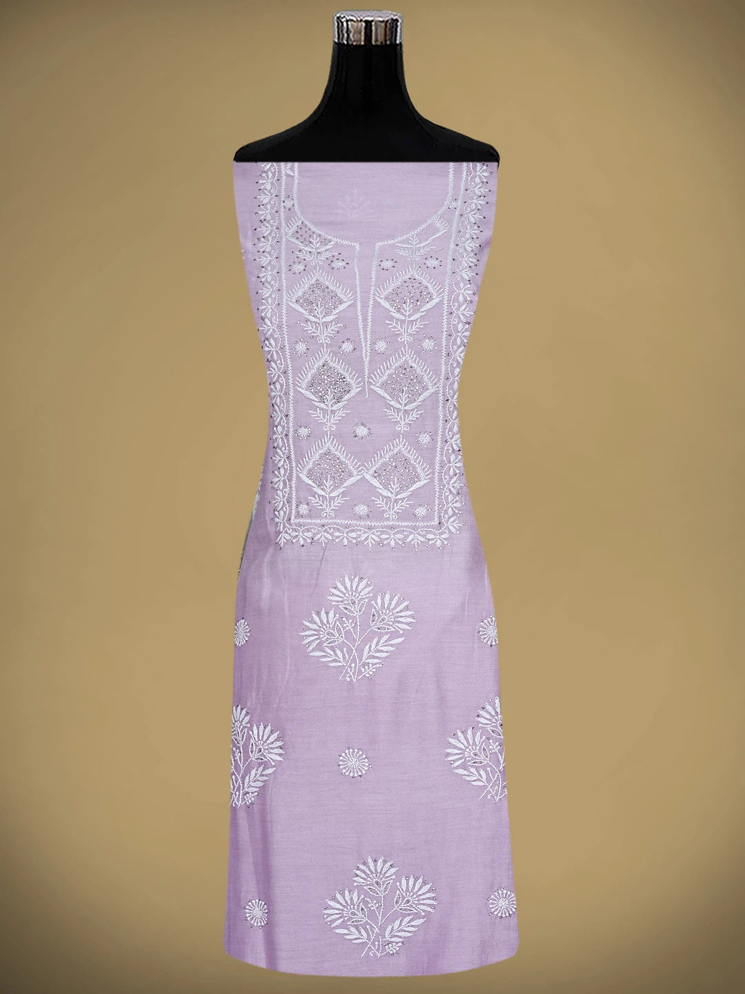 Ada Hand Embroidered Mauve Chanderi Lucknowi Chikankari Unstitched Kurta Dupatta Set With Muqaish Work 01A380638