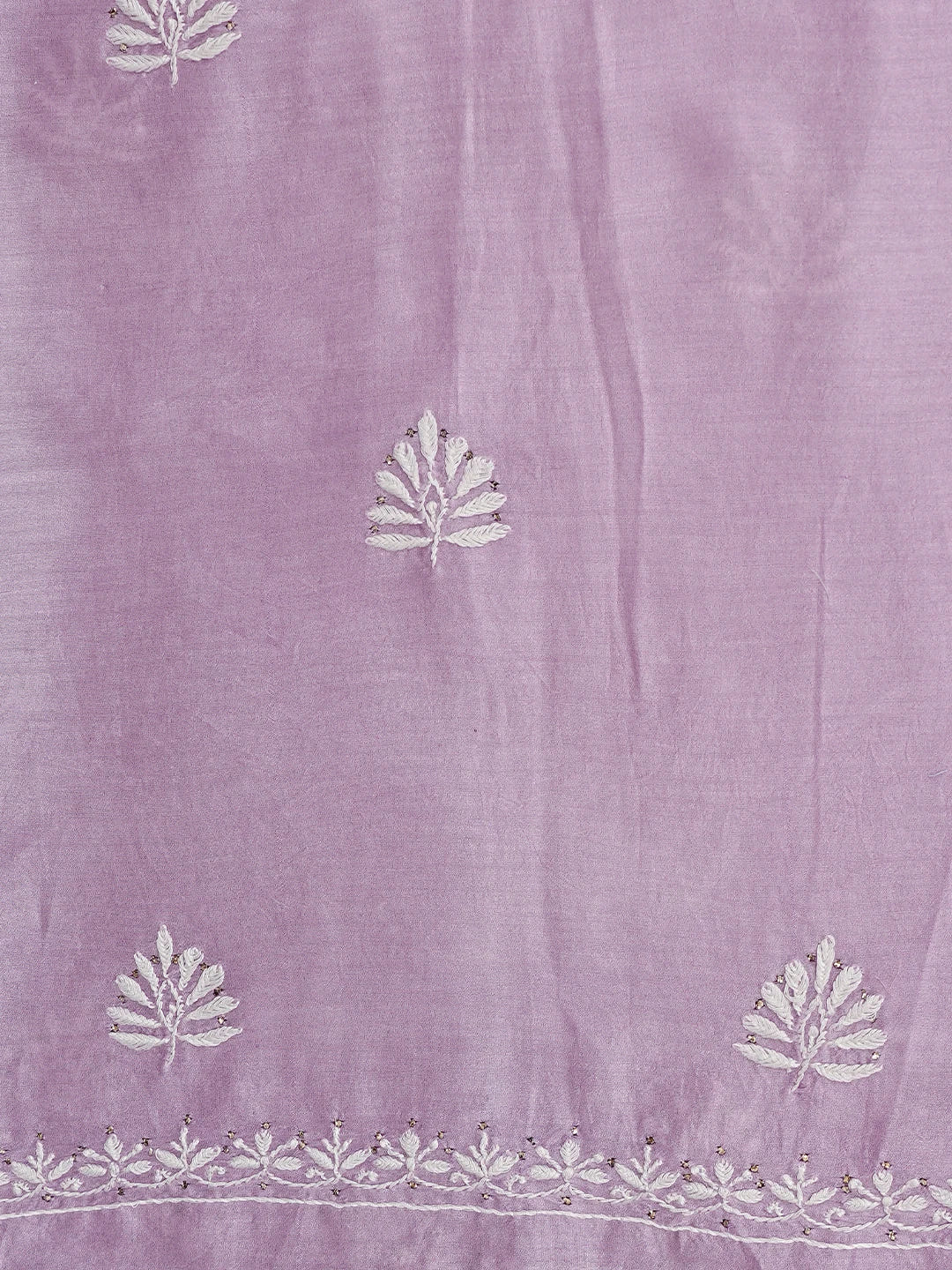 Ada Hand Embroidered Mauve Chanderi Lucknowi Chikankari Unstitched Kurta Dupatta Set With Muqaish Work 01A380638