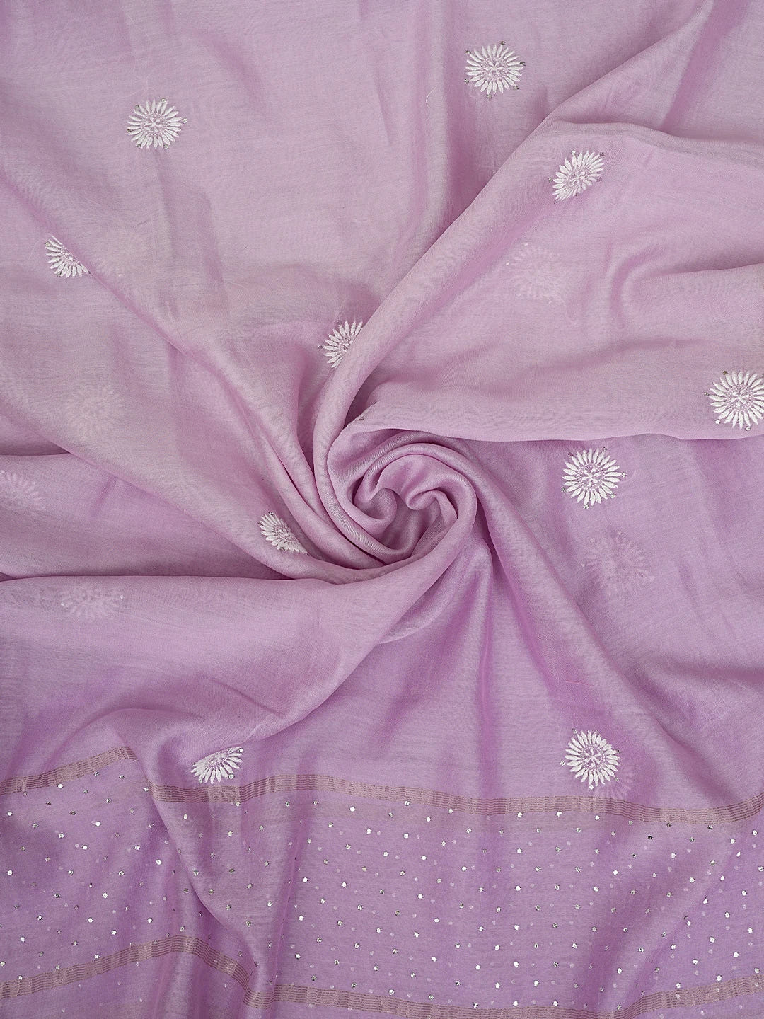 Ada Hand Embroidered Mauve Chanderi Lucknowi Chikankari Unstitched Kurta Dupatta Set With Muqaish Work 01A380638