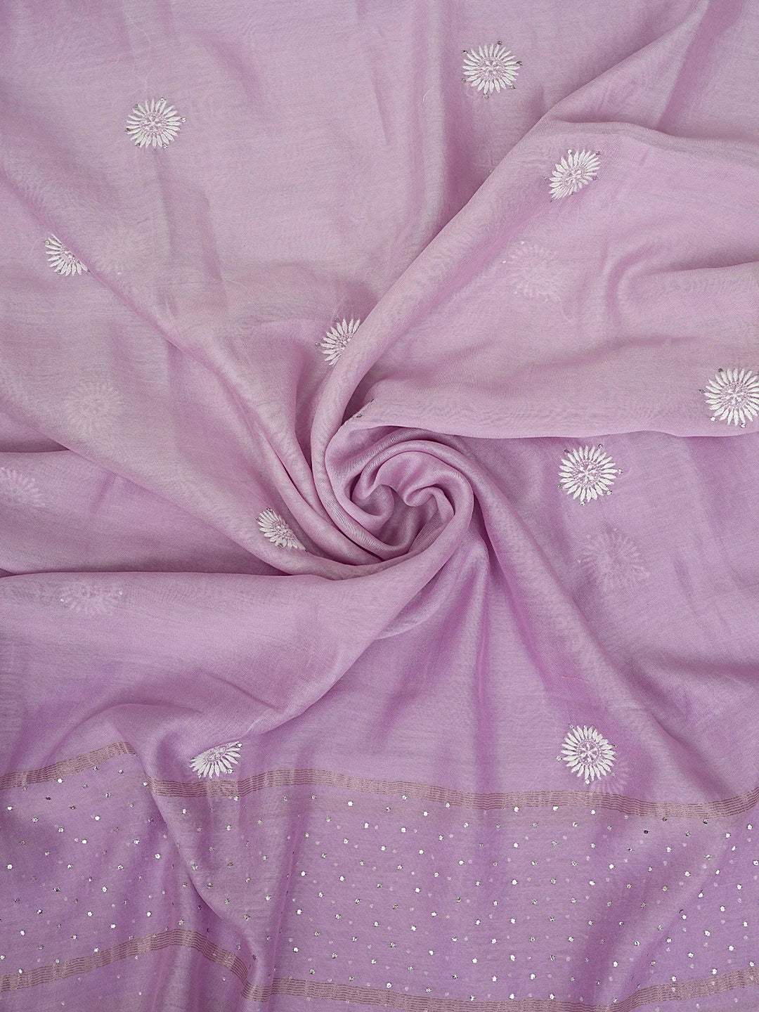Ada Hand Embroidered Mauve Chanderi Lucknowi Chikankari Unstitched Kurta Dupatta Set With Muqaish Work 01A380638