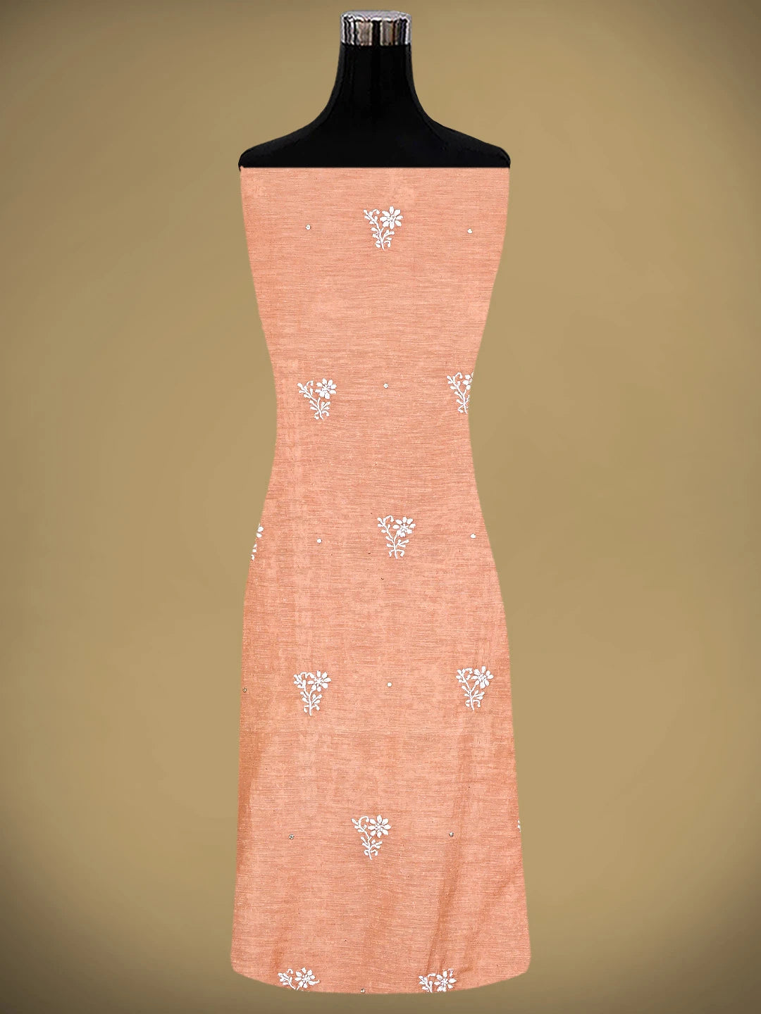Ada Hand Embroidered Coral Glow Orange Chanderi Lucknowi Chikankari Unstitched Kurta Dupatta Set With Muqaish Work 01A412090