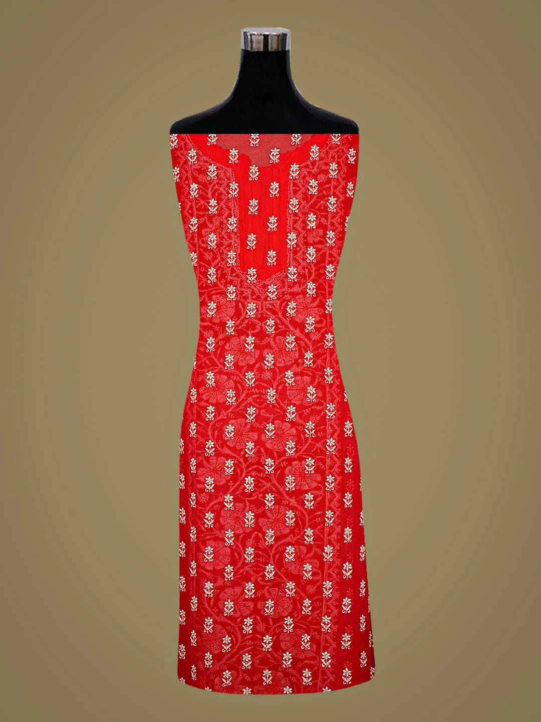Ada Hand Embroidered Red Pure Georgette Lucknowi Chikankari Unstitched Kurta Dupatta Set With Sequinned Work 01A856192