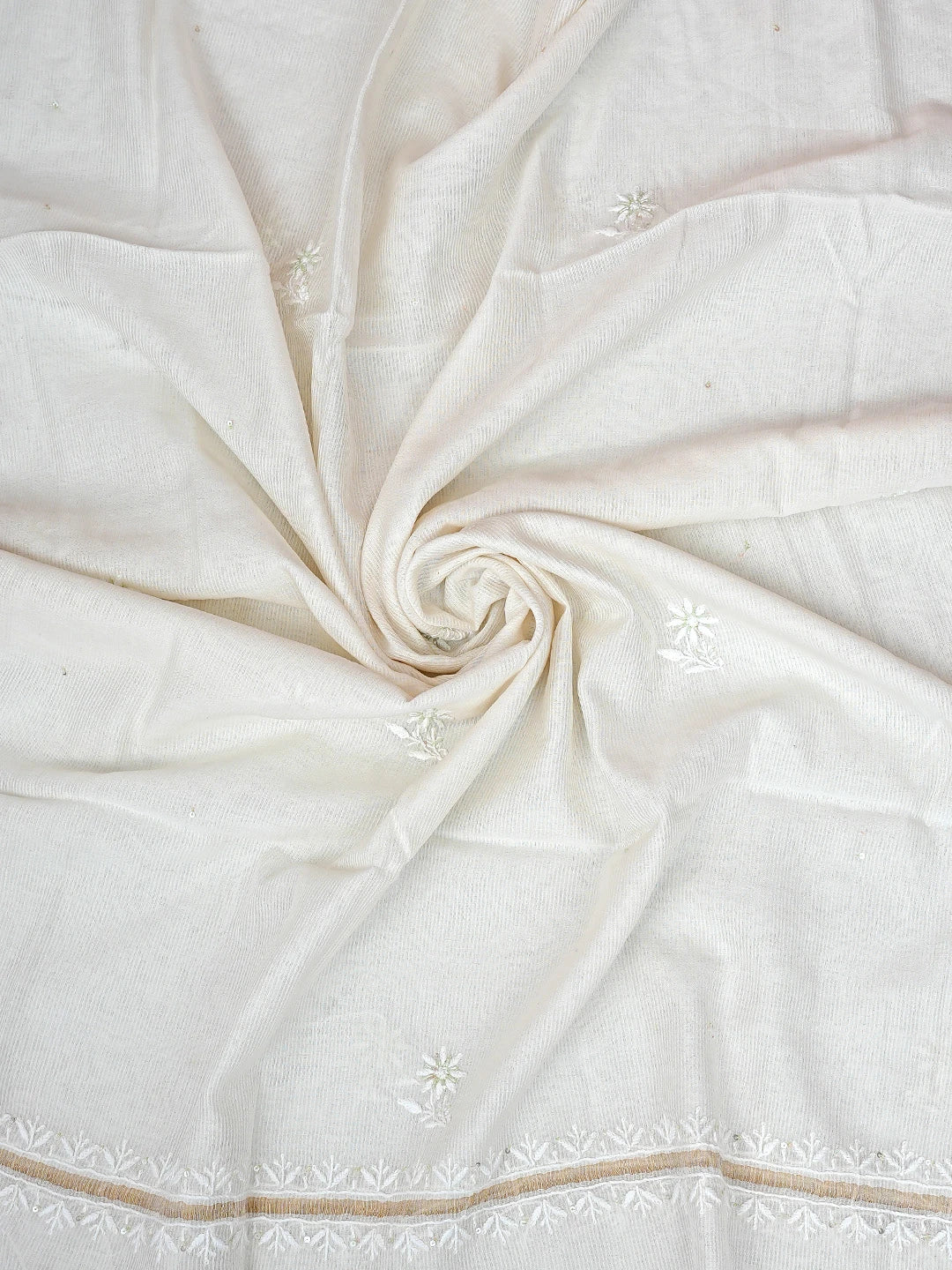 Ada Hand Embroidered White Chanderi Lucknowi Chikankari Unstitched Kurta Dupatta Set With Sequinned Work 01A897615