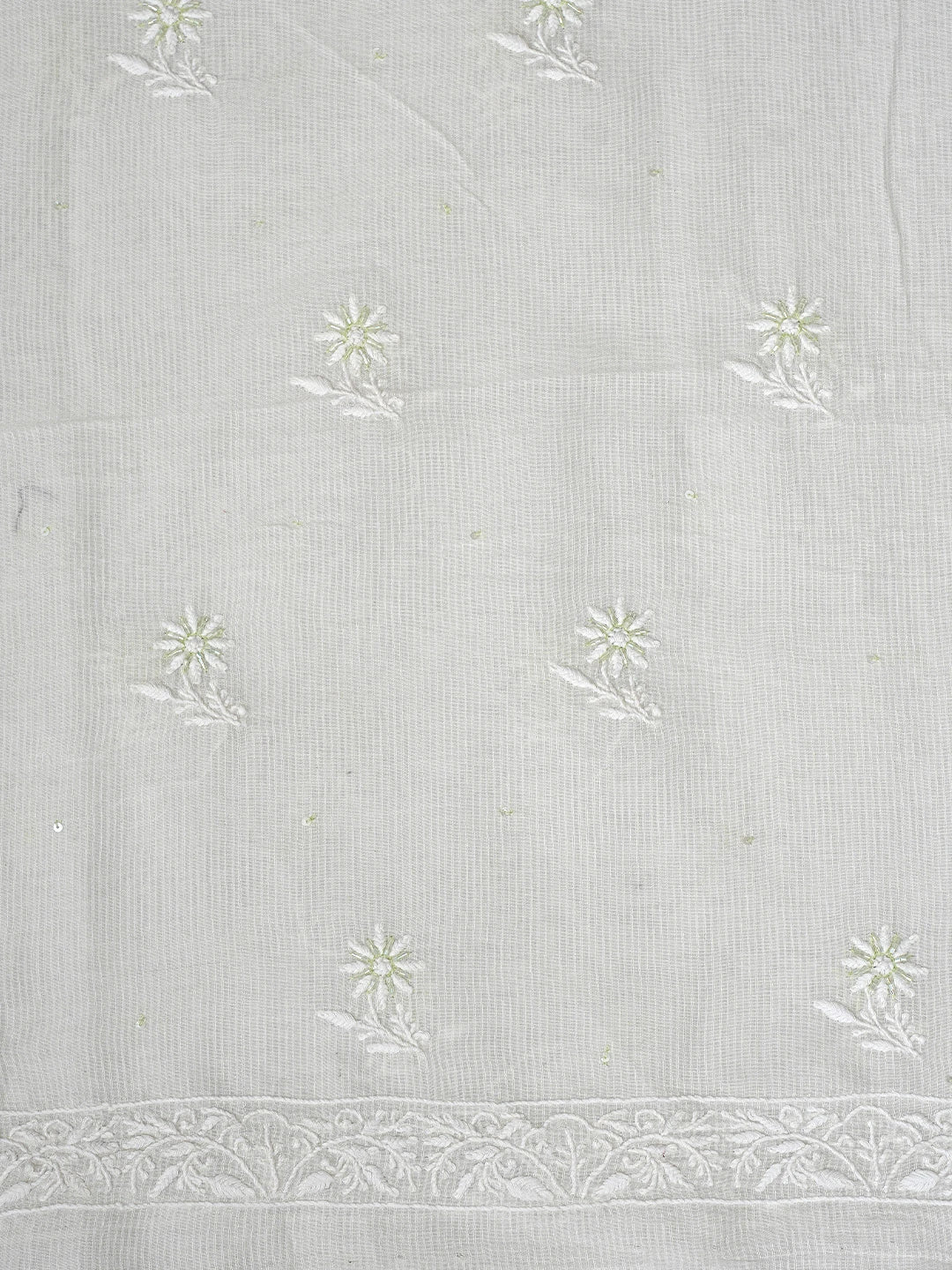 Ada Hand Embroidered White Chanderi Lucknowi Chikankari Unstitched Kurta Dupatta Set With Sequinned Work 01A897615
