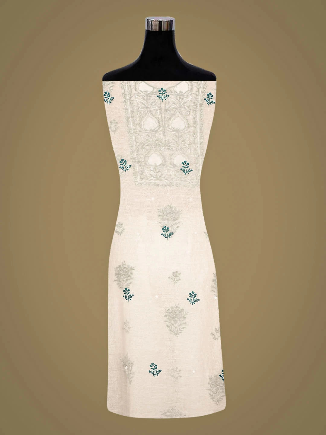 Ada Hand Embroidered White Chanderi Lucknowi Chikankari Unstitched Kurta Dupatta Set With Pearl Work 01A898431