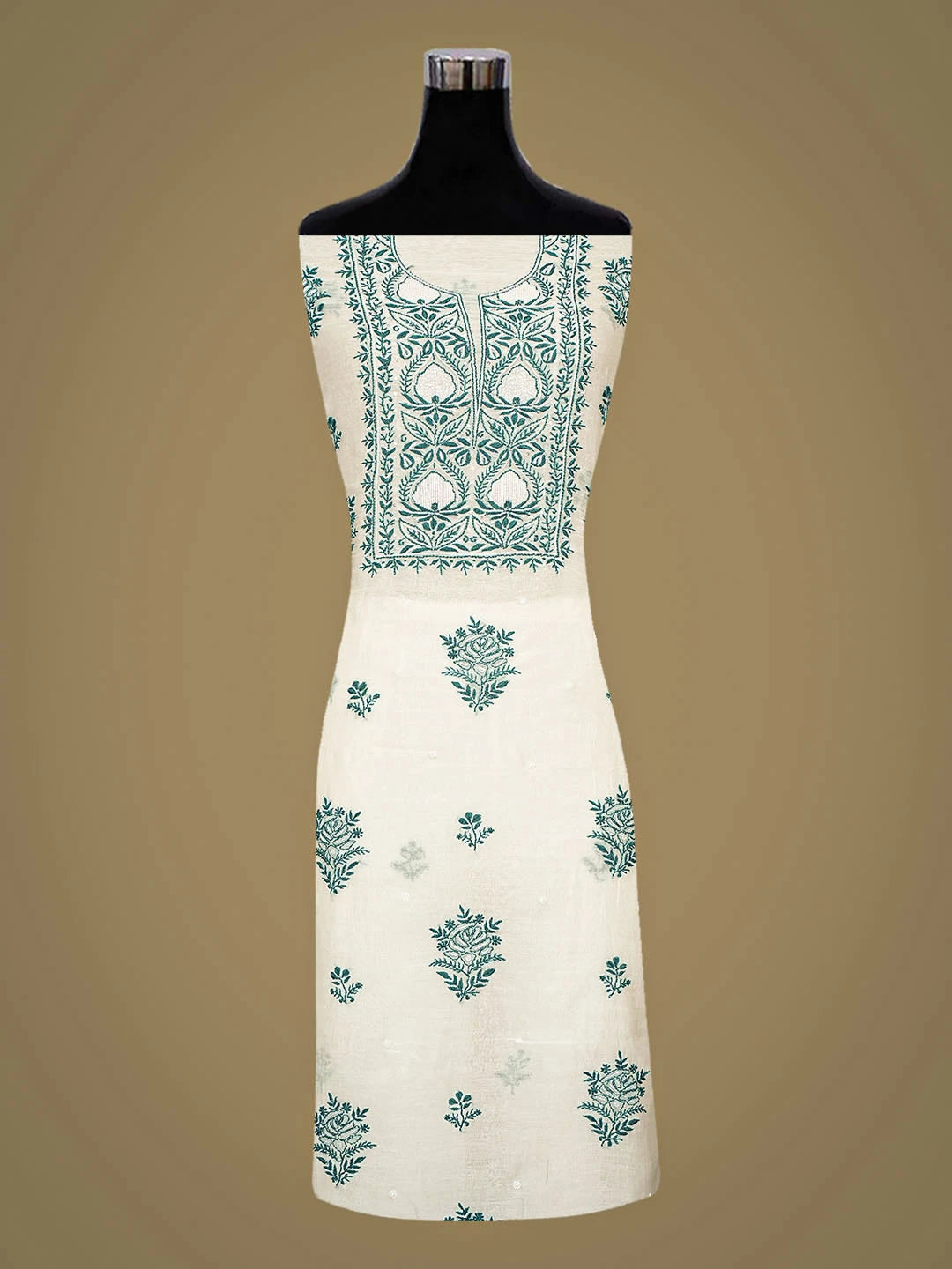 Ada Hand Embroidered White Chanderi Lucknowi Chikankari Unstitched Kurta Dupatta Set With Pearl Work 01A898431
