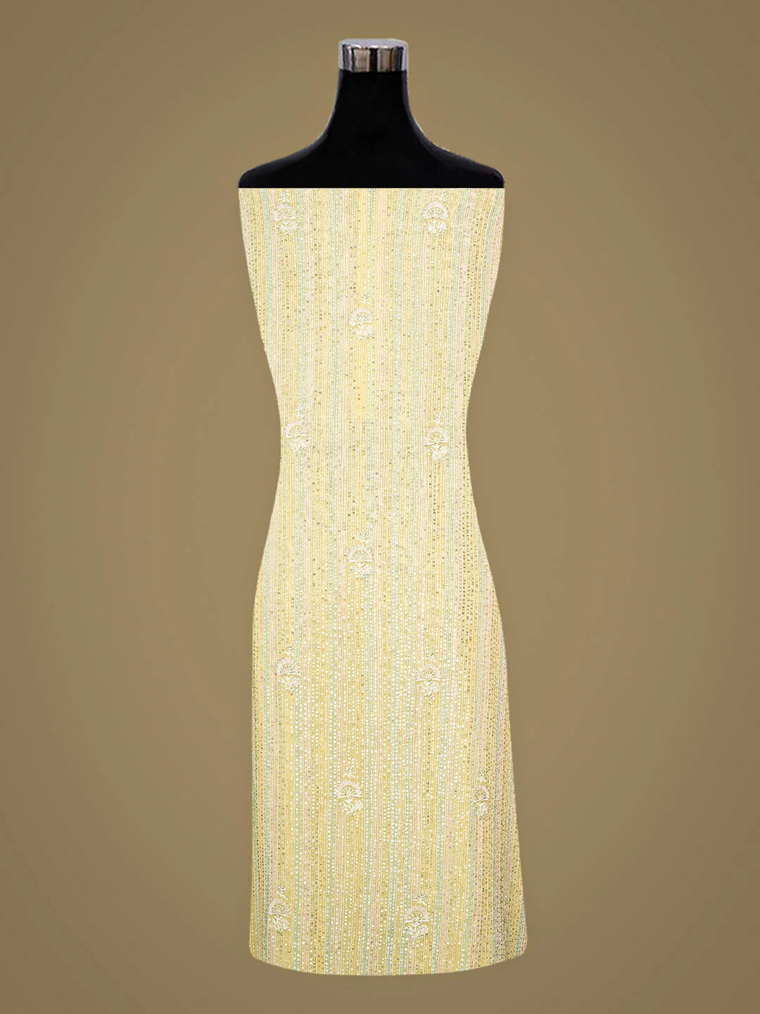 Ada Hand Embroidered Lemon Pure Georgette Lucknowi Chikankari Semi-Stitched Kurta Dupatta Set With Sequinned Work 01A653472
