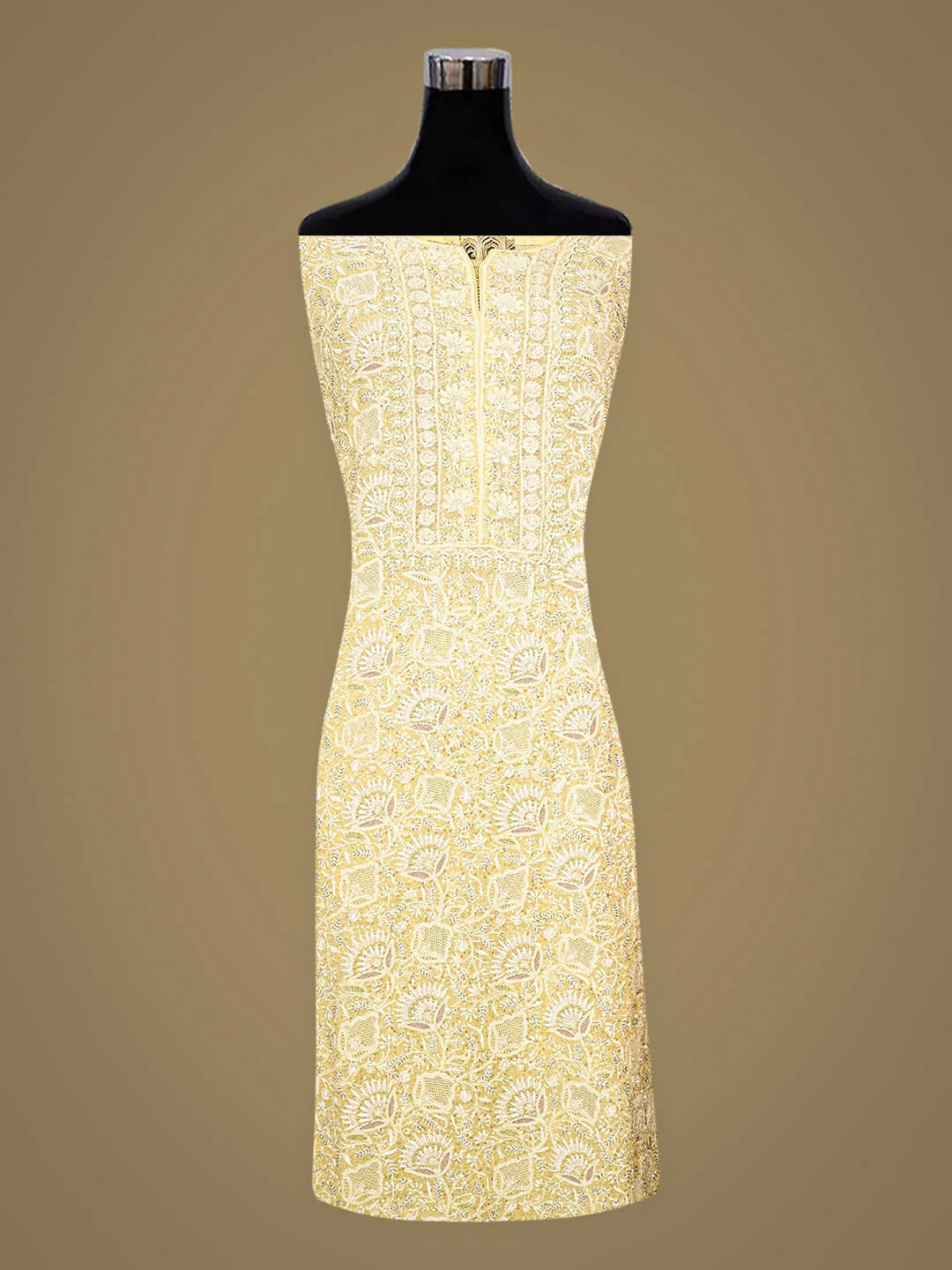 Ada Hand Embroidered Lemon Pure Georgette Lucknowi Chikankari Semi-Stitched Kurta Dupatta Set With Sequinned Work 01A653472