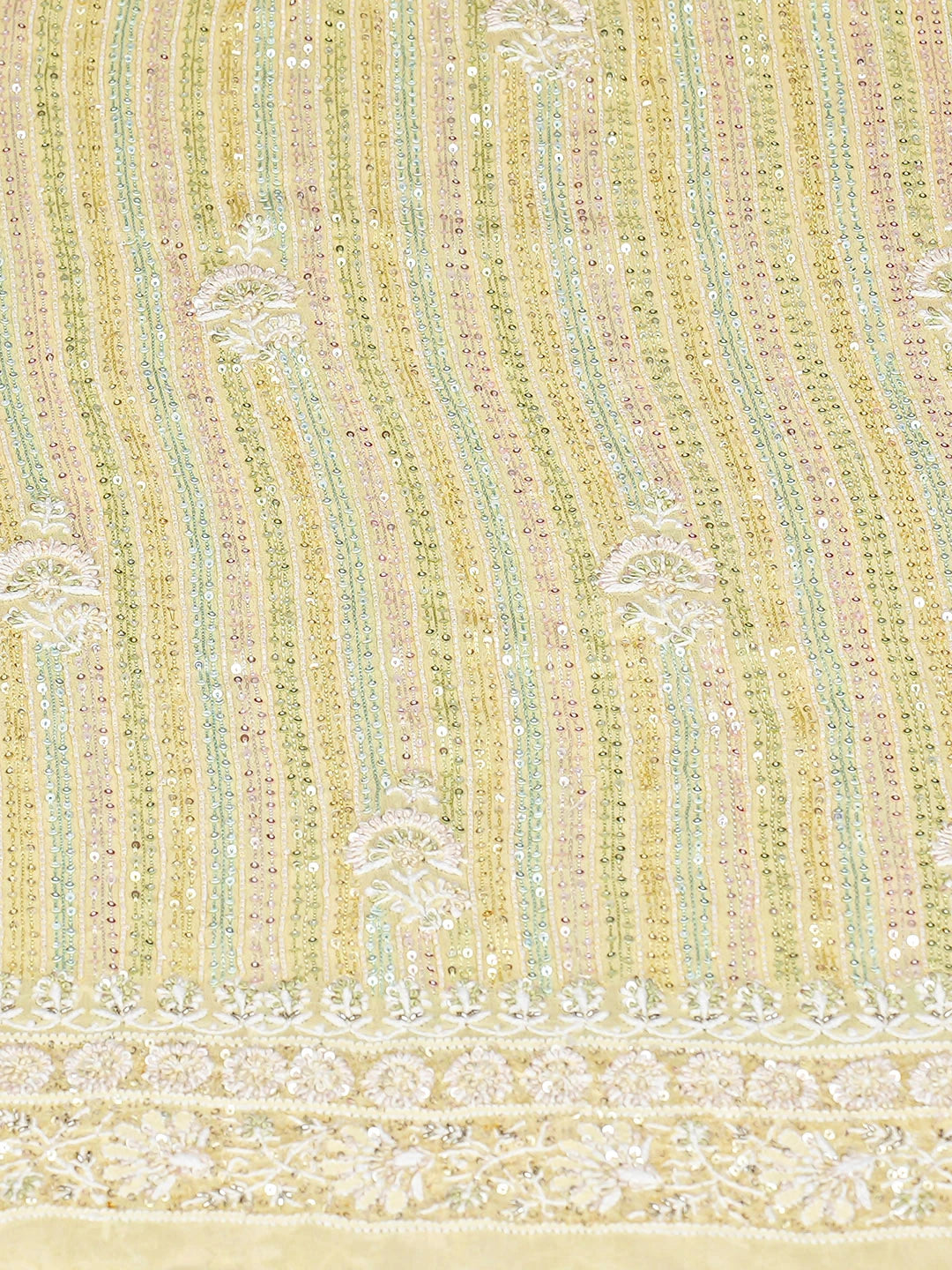Ada Hand Embroidered Lemon Pure Georgette Lucknowi Chikankari Semi-Stitched Kurta Dupatta Set With Sequinned Work 01A653472