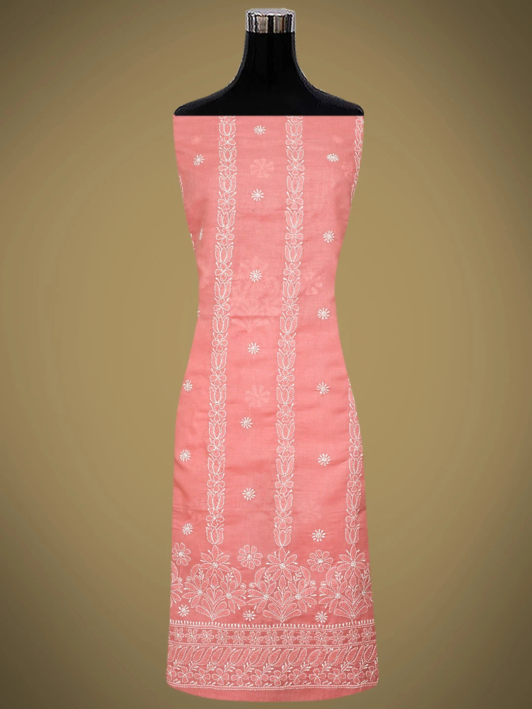 Ada Hand Embroidered Peach Cotton Lucknowi Chikankari Unstitched Suit Piece 01A881405