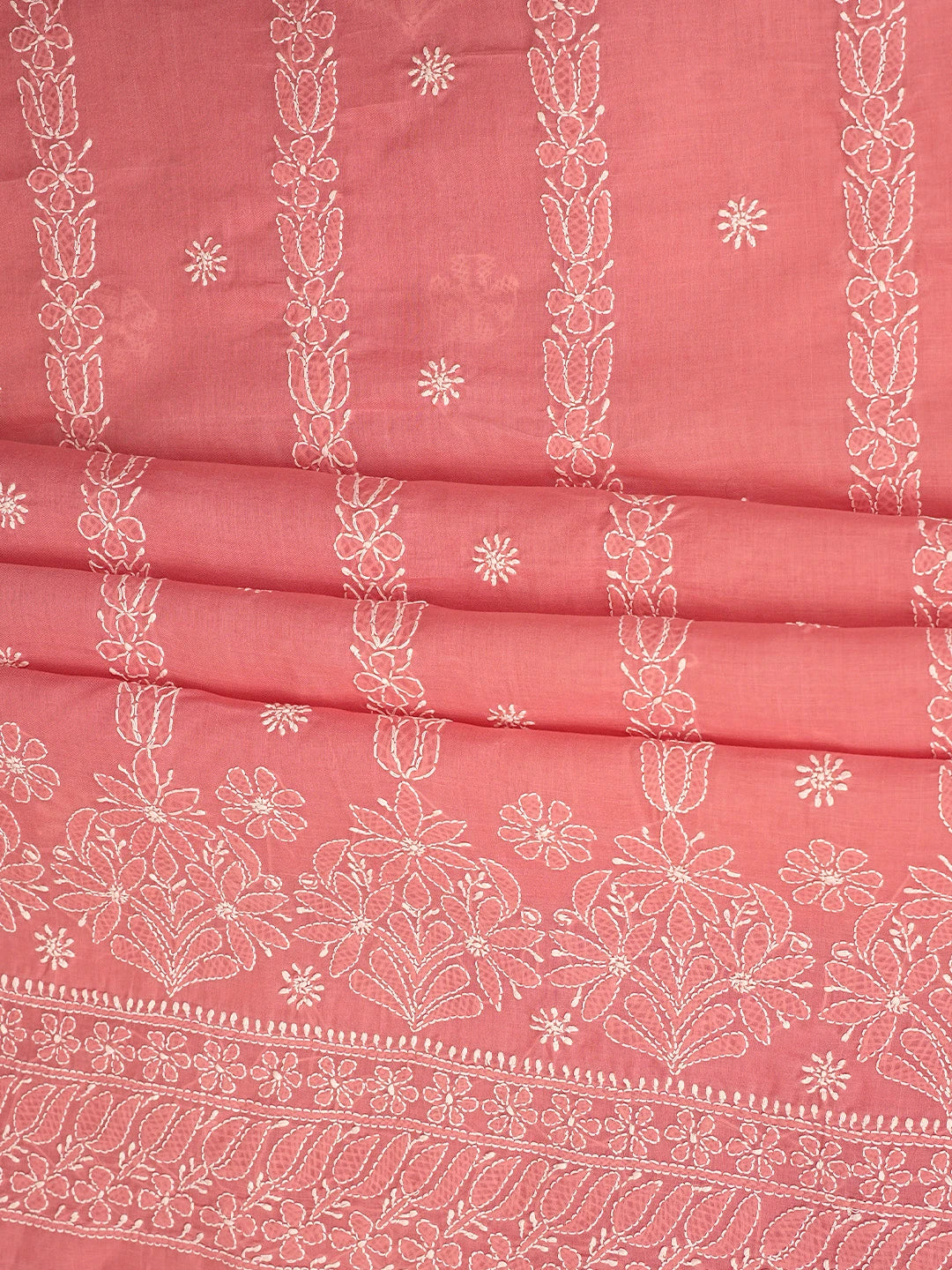 Ada Hand Embroidered Peach Cotton Lucknowi Chikankari Unstitched Suit Piece 01A881405