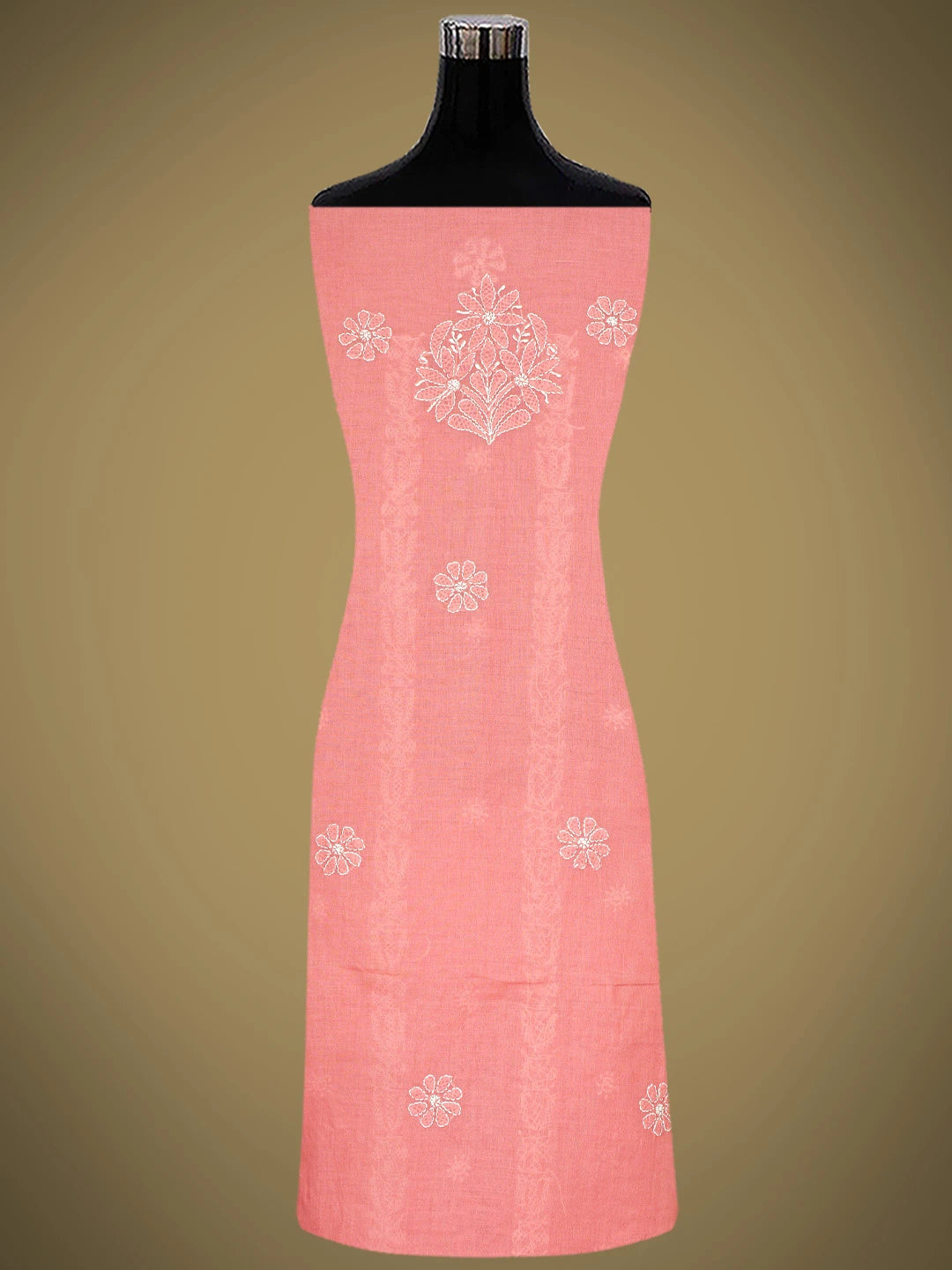 Ada Hand Embroidered Peach Cotton Lucknowi Chikankari Unstitched Suit Piece 01A881405