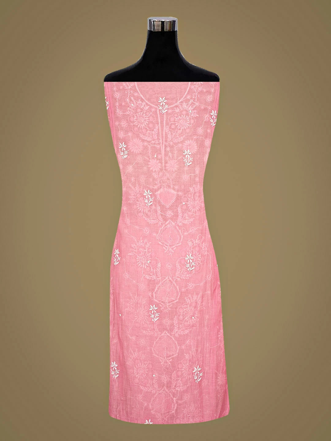Ada Hand Embroidered Bubble Gum Pink Chanderi Lucknowi Chikankari Semi-Stitched Kurta Dupatta Set With Pearl Work 01A866720