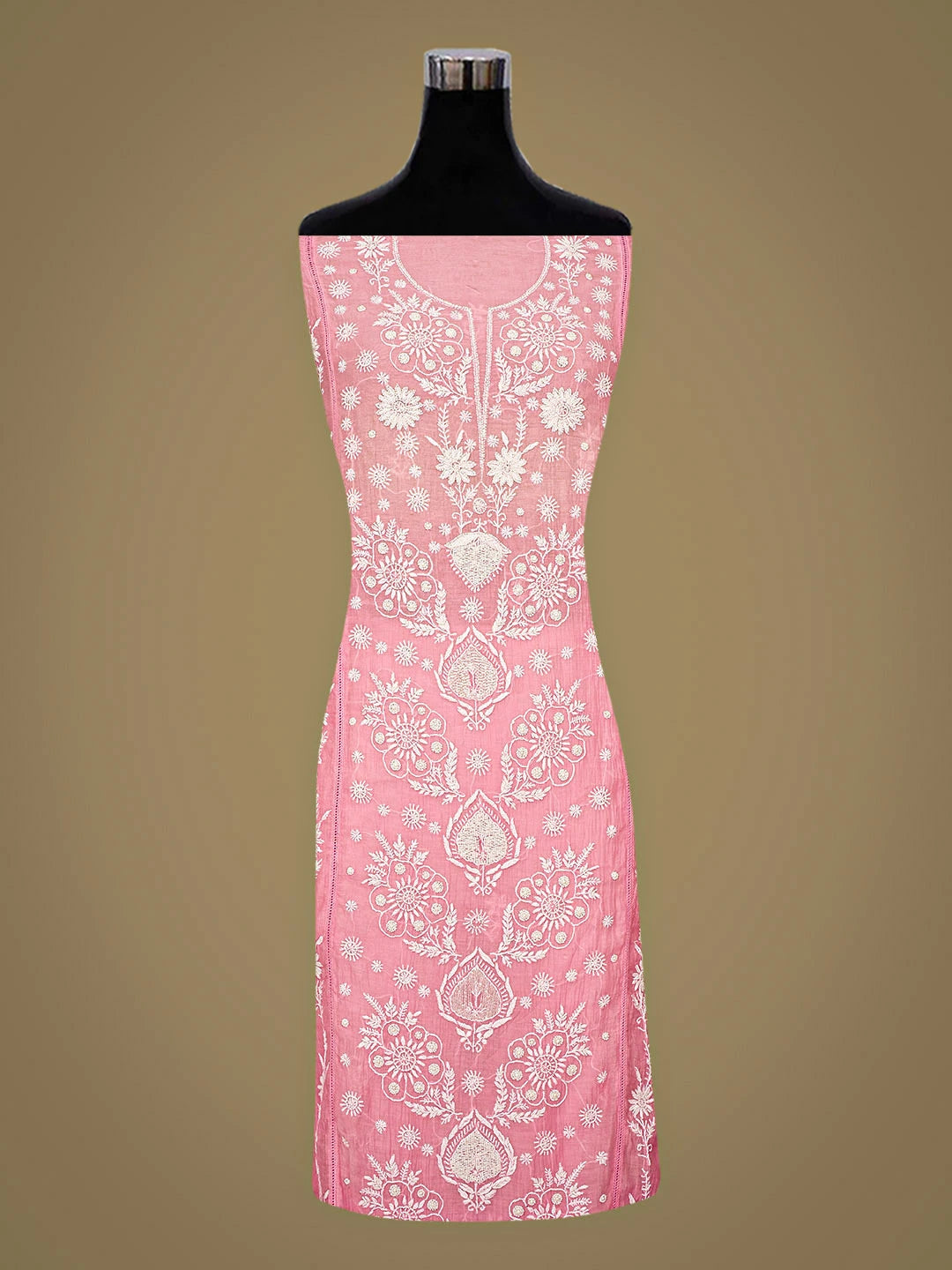 Ada Hand Embroidered Bubble Gum Pink Chanderi Lucknowi Chikankari Semi-Stitched Kurta Dupatta Set With Pearl Work 01A866720