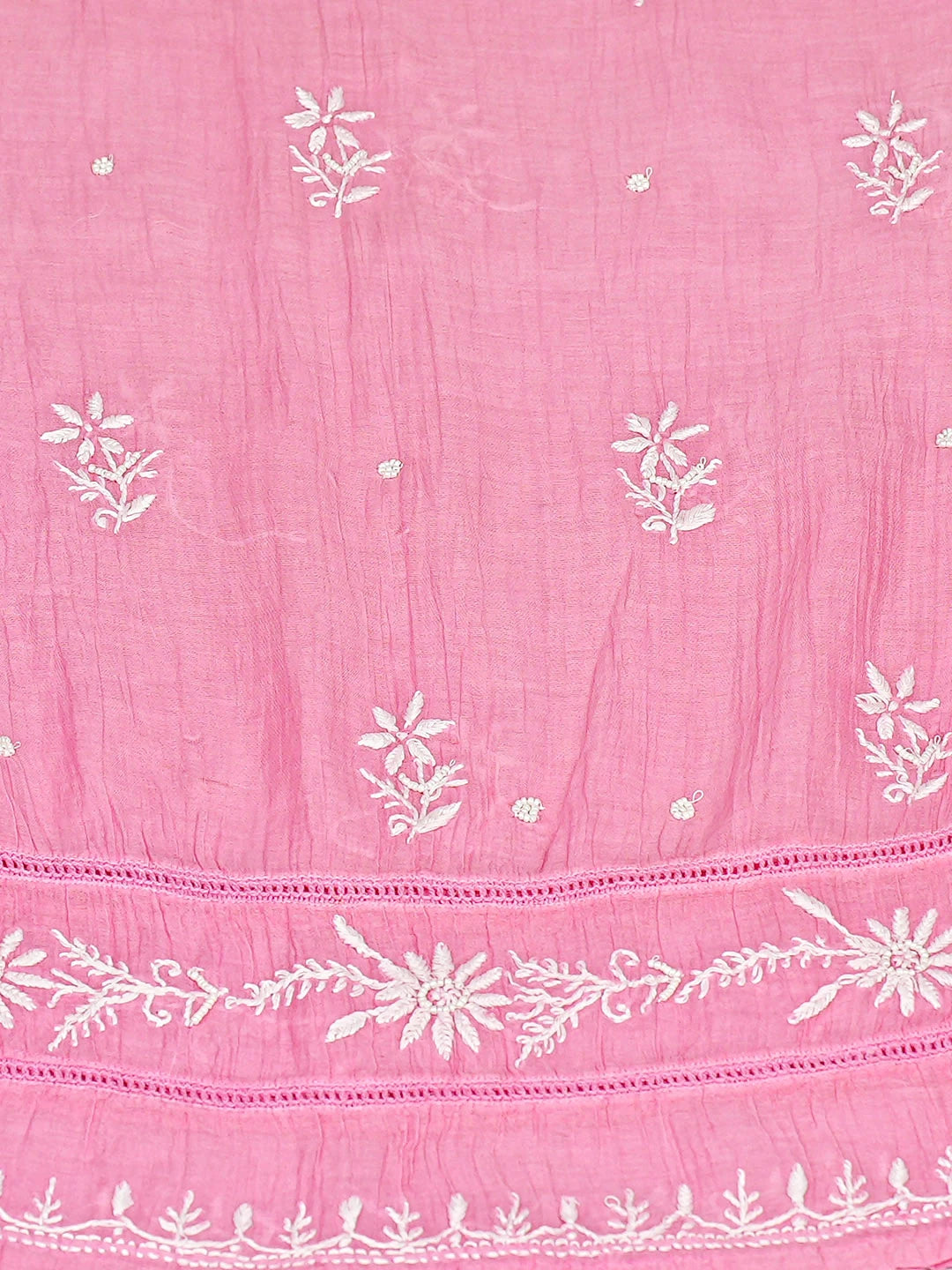 Ada Hand Embroidered Bubble Gum Pink Chanderi Lucknowi Chikankari Semi-Stitched Kurta Dupatta Set With Pearl Work 01A866720